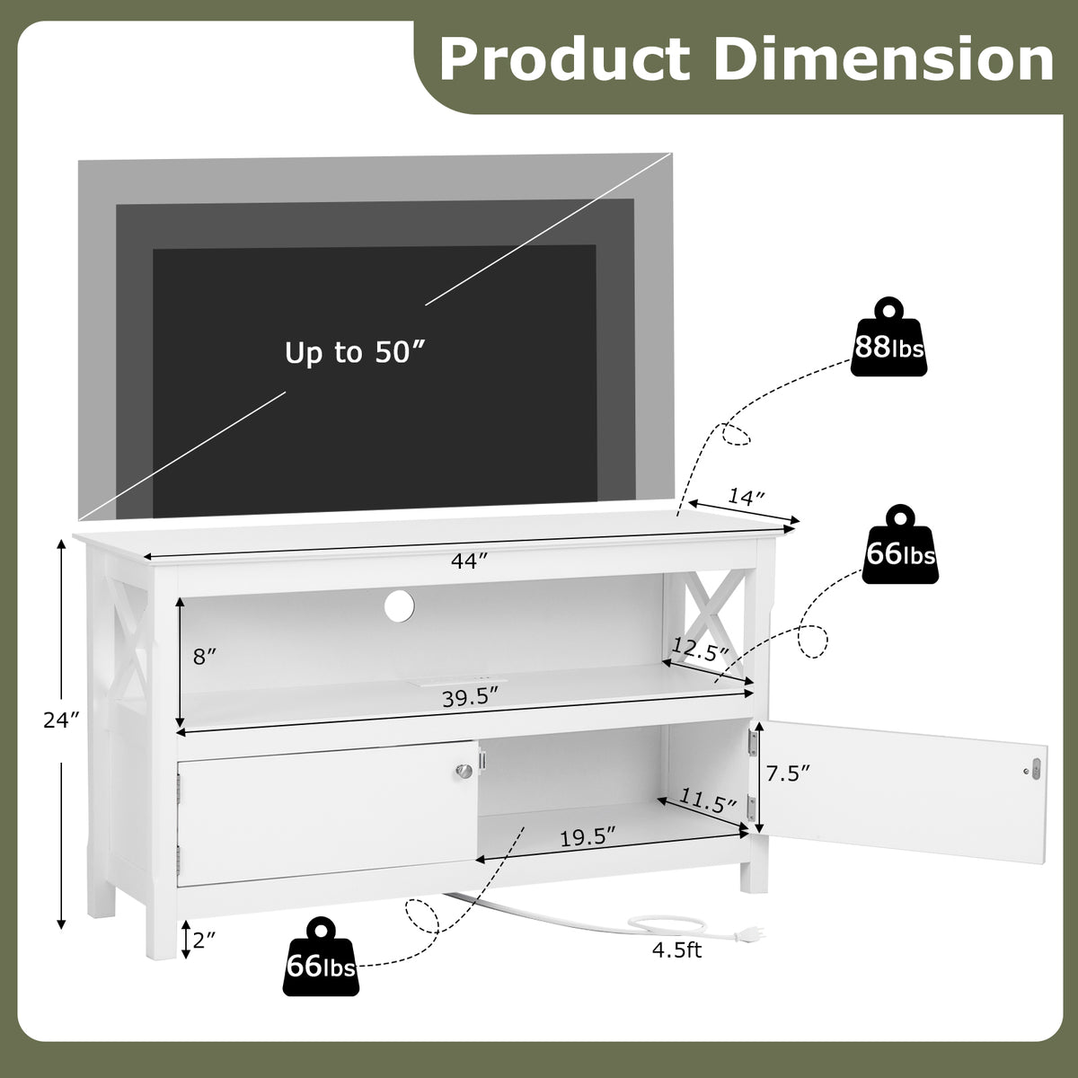 TV Stand Entertainment Center with Charging Station for TVs up to 50 Inch-White-Entertainment Centers & TV Stands-DECOROLALA