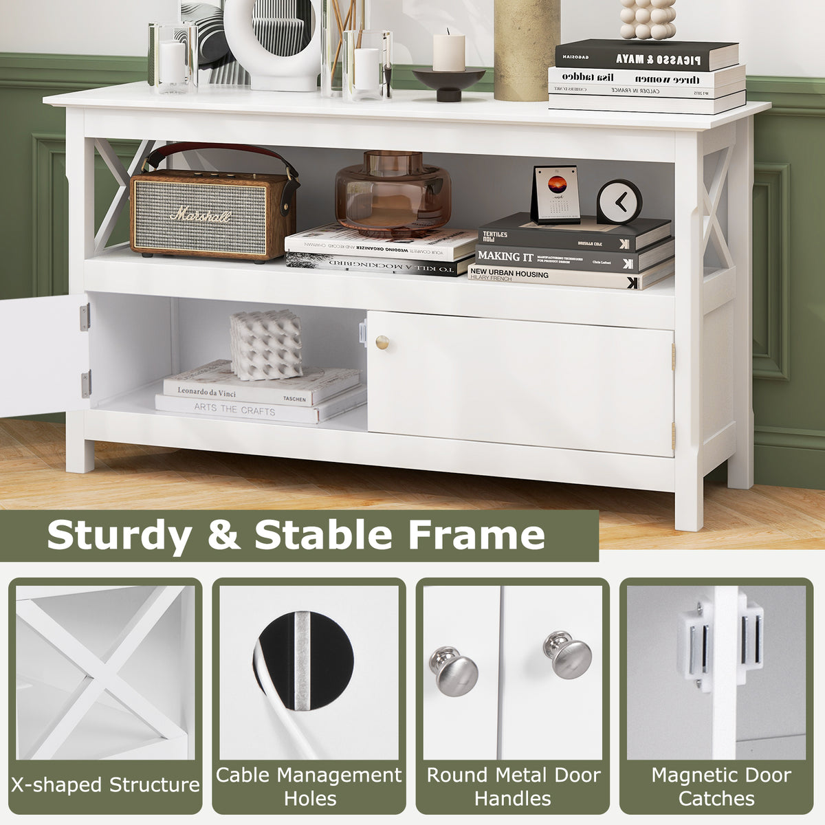 TV Stand Entertainment Center with Charging Station for TVs up to 50 Inch-White-Entertainment Centers & TV Stands-DECOROLALA