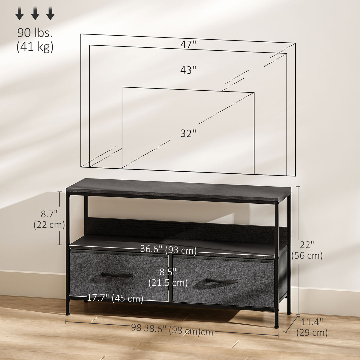 TV Stand for 47" TV with 2 Drawers and Shelf - Black-Home Furnishings > Living Room Furniture > TV¬†Stands-DECOROLALA