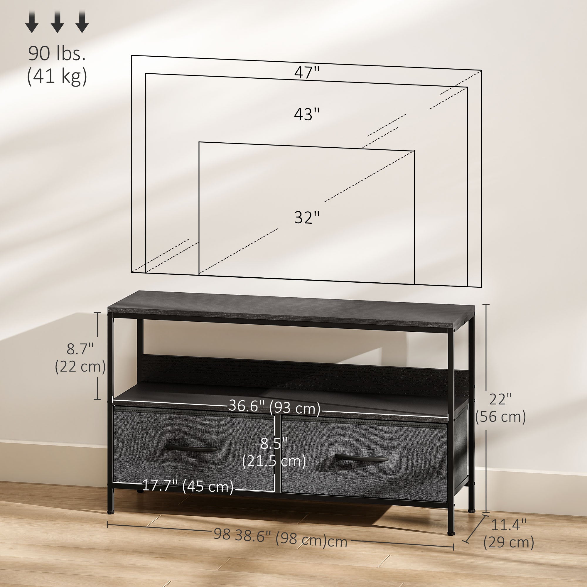 TV Stand for 47" TV with 2 Drawers and Shelf - Black-Home Furnishings > Living Room Furniture > TV¬†Stands-DECOROLALA