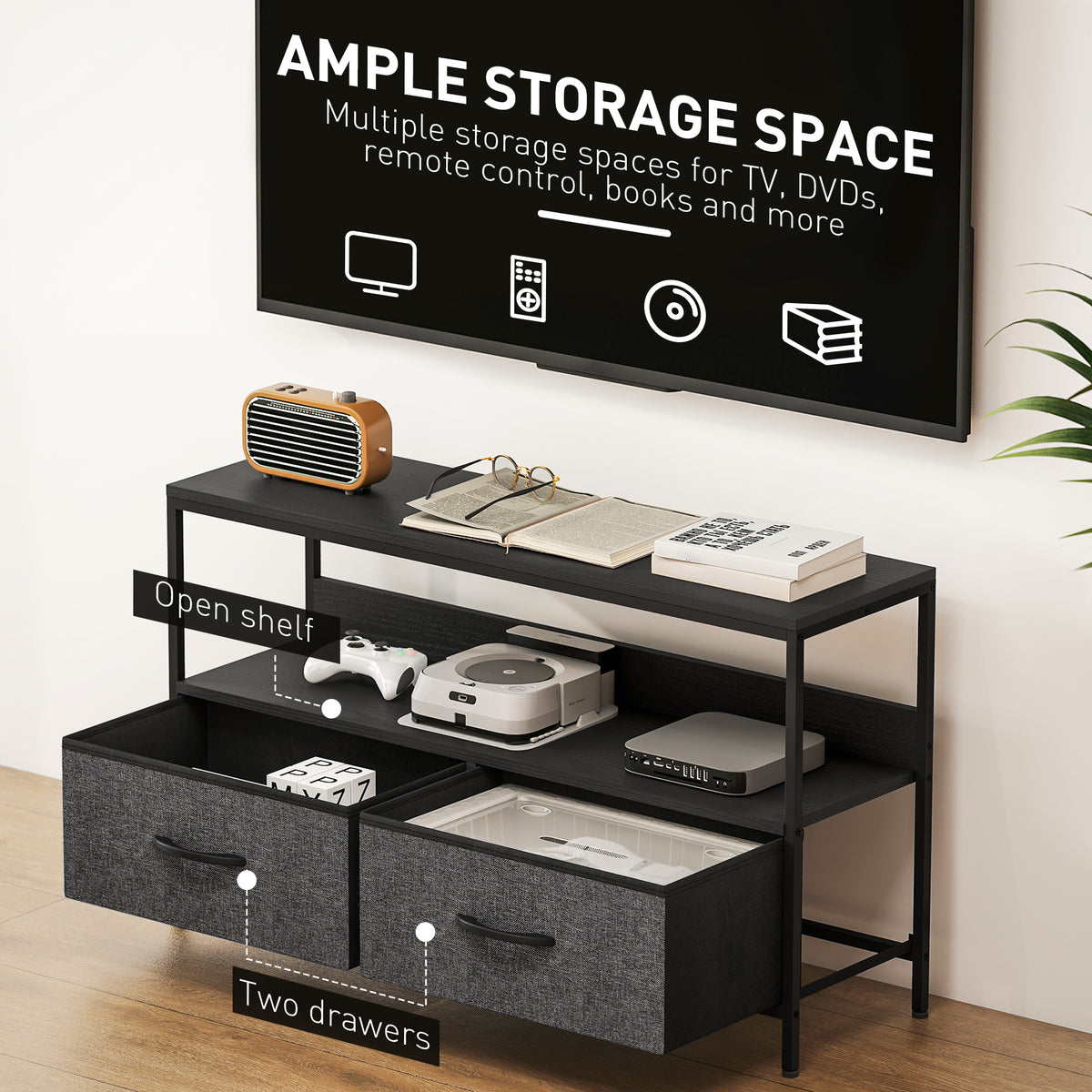 TV Stand for 47" TV with 2 Drawers and Shelf - Black-Home Furnishings > Living Room Furniture > TV¬†Stands-DECOROLALA