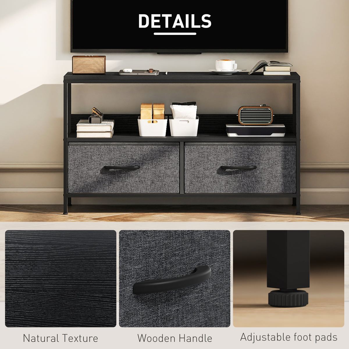 TV Stand for 47" TV with 2 Drawers and Shelf - Black-Home Furnishings > Living Room Furniture > TV¬†Stands-DECOROLALA
