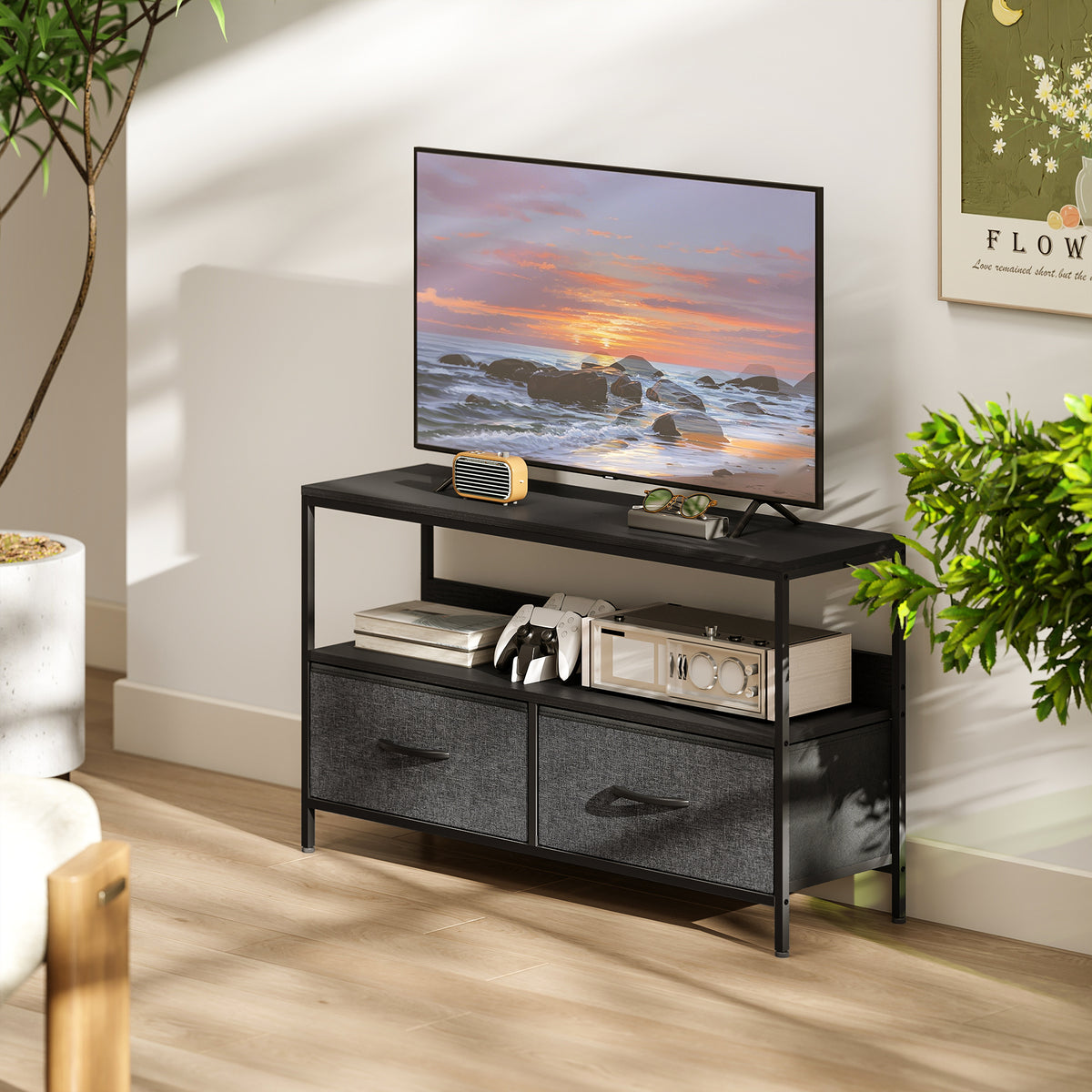 TV Stand for 47" TV with 2 Drawers and Shelf - Black-Home Furnishings > Living Room Furniture > TV¬†Stands-DECOROLALA
