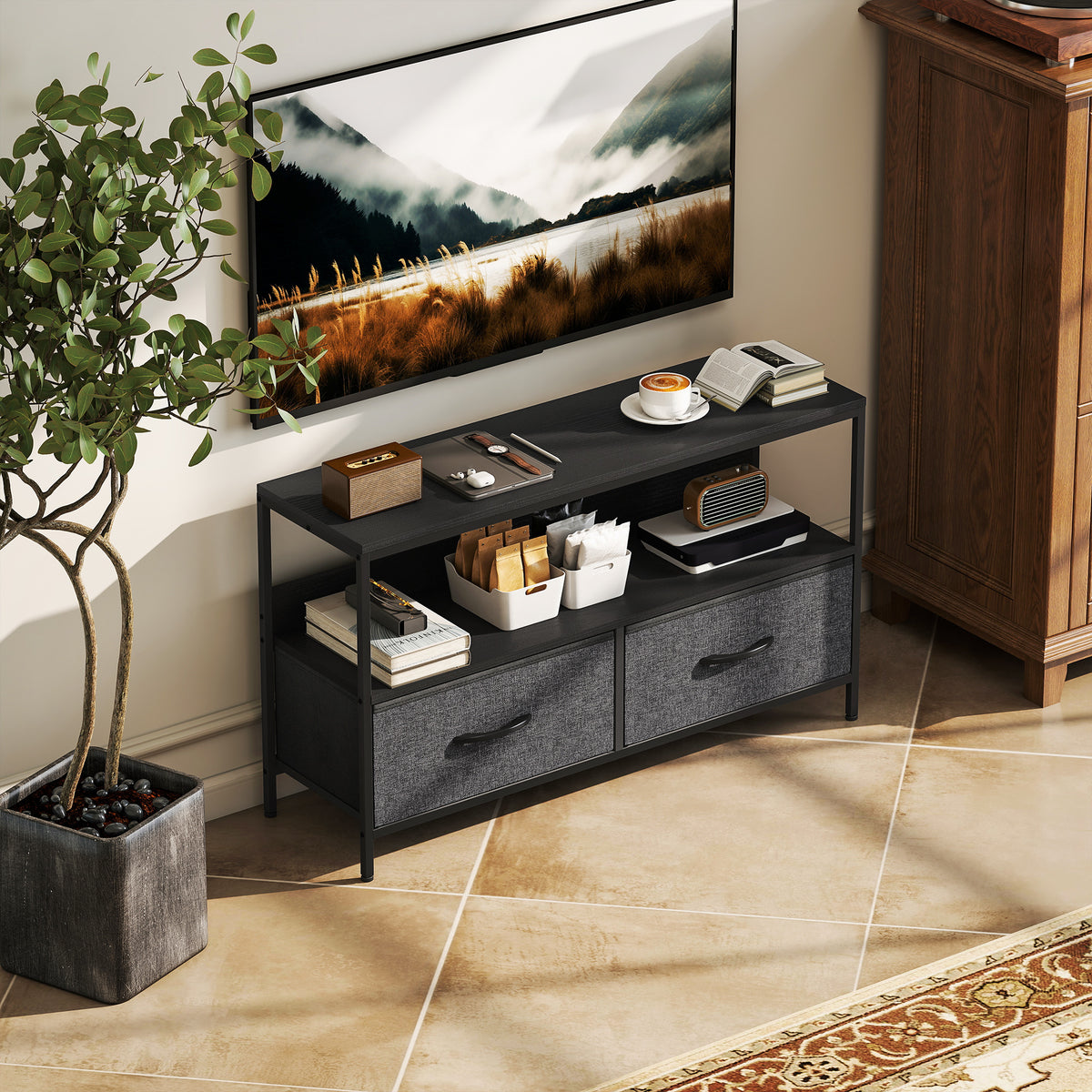 TV Stand for 47" TV with 2 Drawers and Shelf - Black-Home Furnishings > Living Room Furniture > TV¬†Stands-DECOROLALA