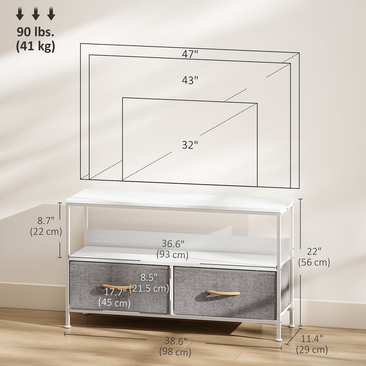 TV Stand for 47" TV with 2 Drawers and Shelf - White-Home Furnishings > Living Room Furniture > TV¬†Stands-DECOROLALA