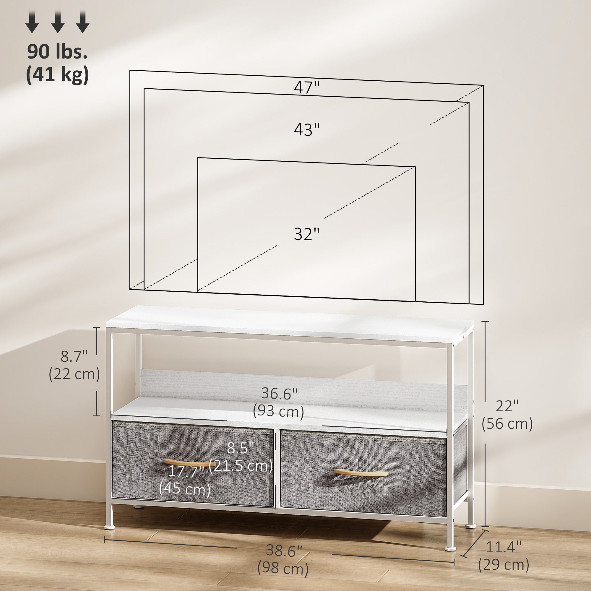 TV Stand for 47" TV with 2 Drawers and Shelf - White-Home Furnishings > Living Room Furniture > TV¬†Stands-DECOROLALA