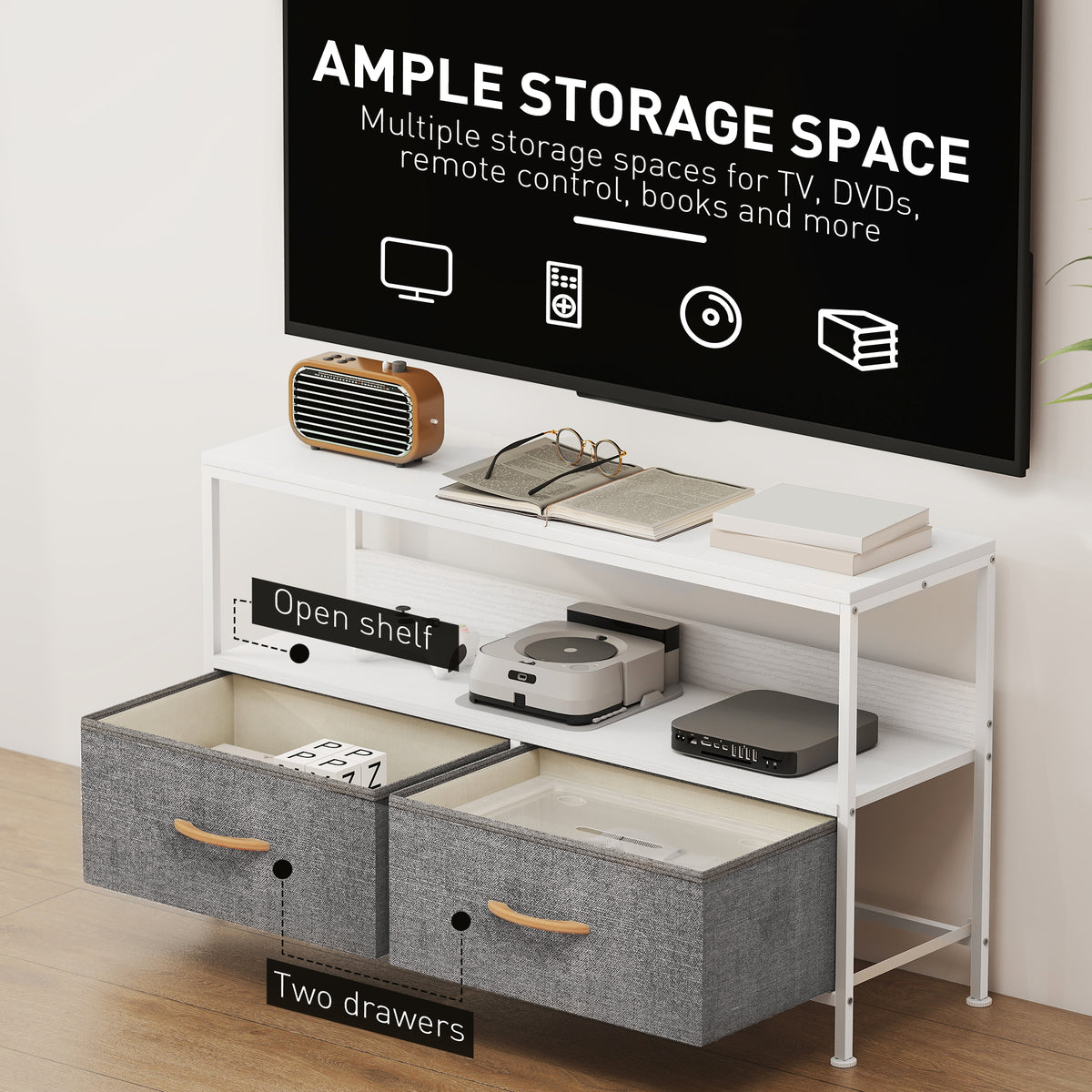 TV Stand for 47" TV with 2 Drawers and Shelf - White-Home Furnishings > Living Room Furniture > TV¬†Stands-DECOROLALA