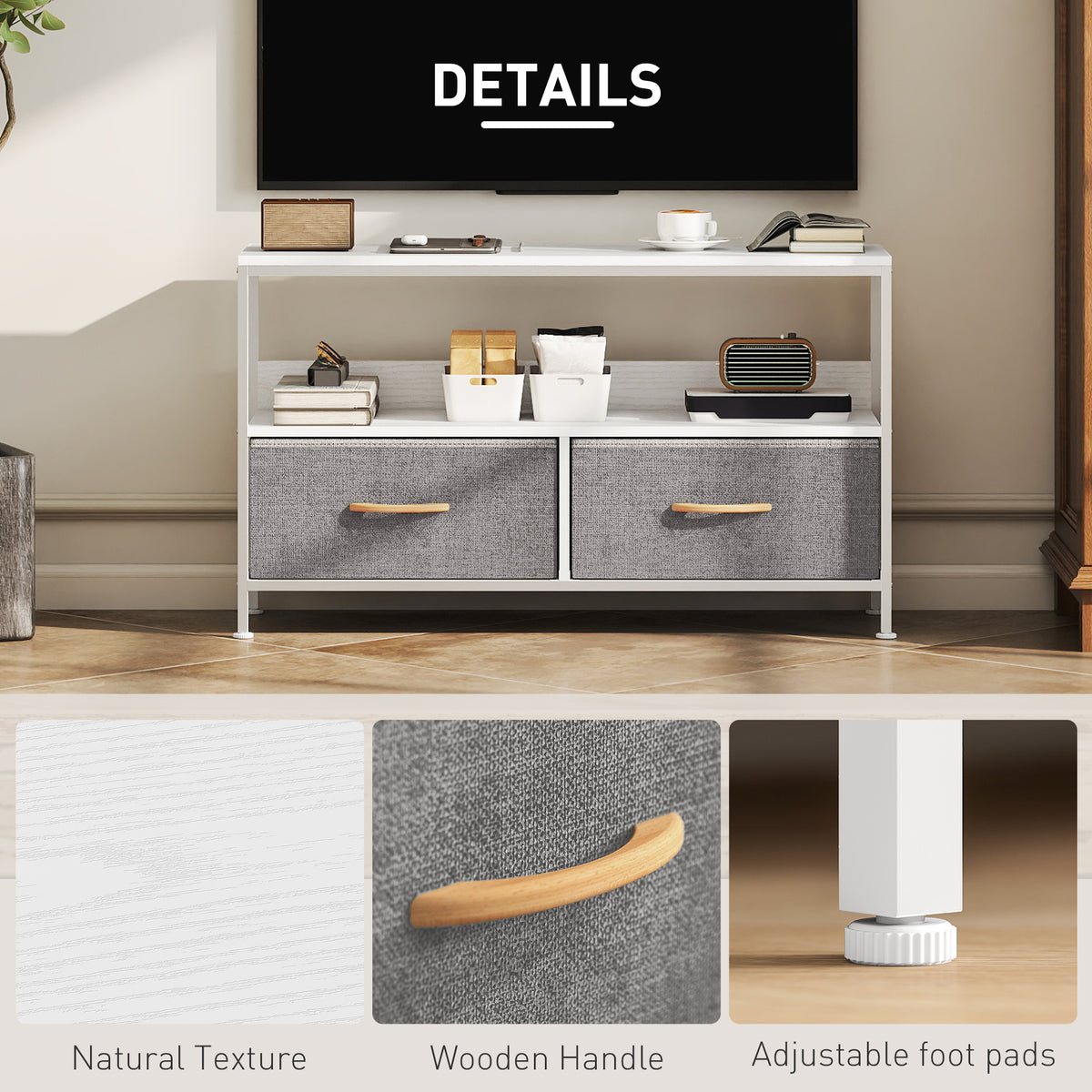 TV Stand for 47" TV with 2 Drawers and Shelf - White-Home Furnishings > Living Room Furniture > TV¬†Stands-DECOROLALA
