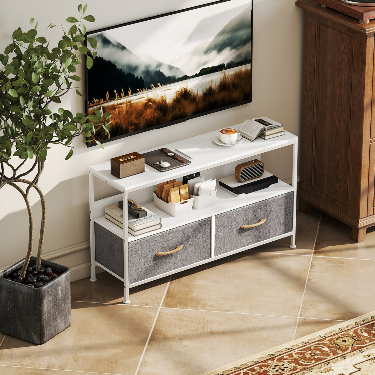 TV Stand for 47" TV with 2 Drawers and Shelf - White-Home Furnishings > Living Room Furniture > TV¬†Stands-DECOROLALA