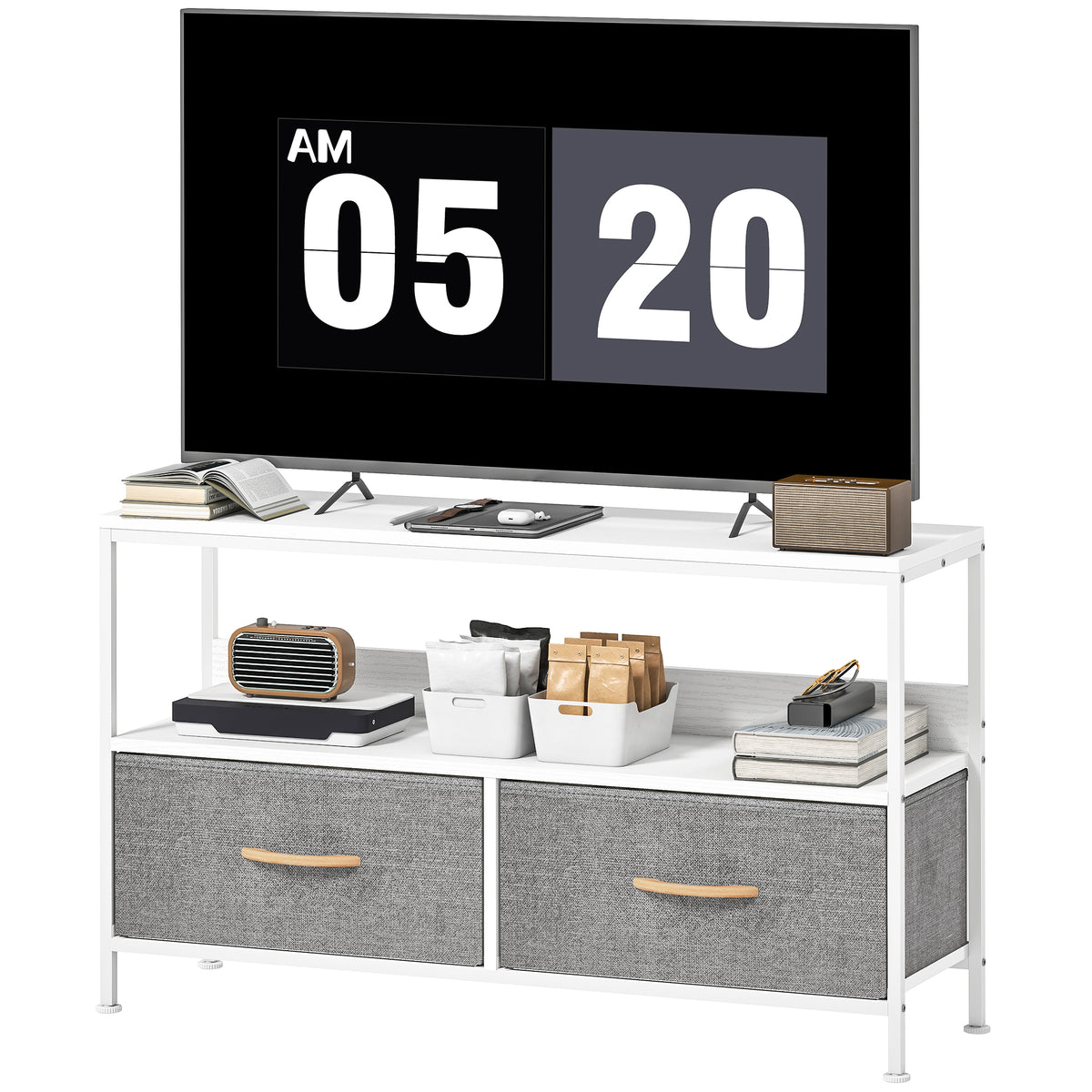 TV Stand for 47" TV with 2 Drawers and Shelf - White-Home Furnishings > Living Room Furniture > TV¬†Stands-DECOROLALA