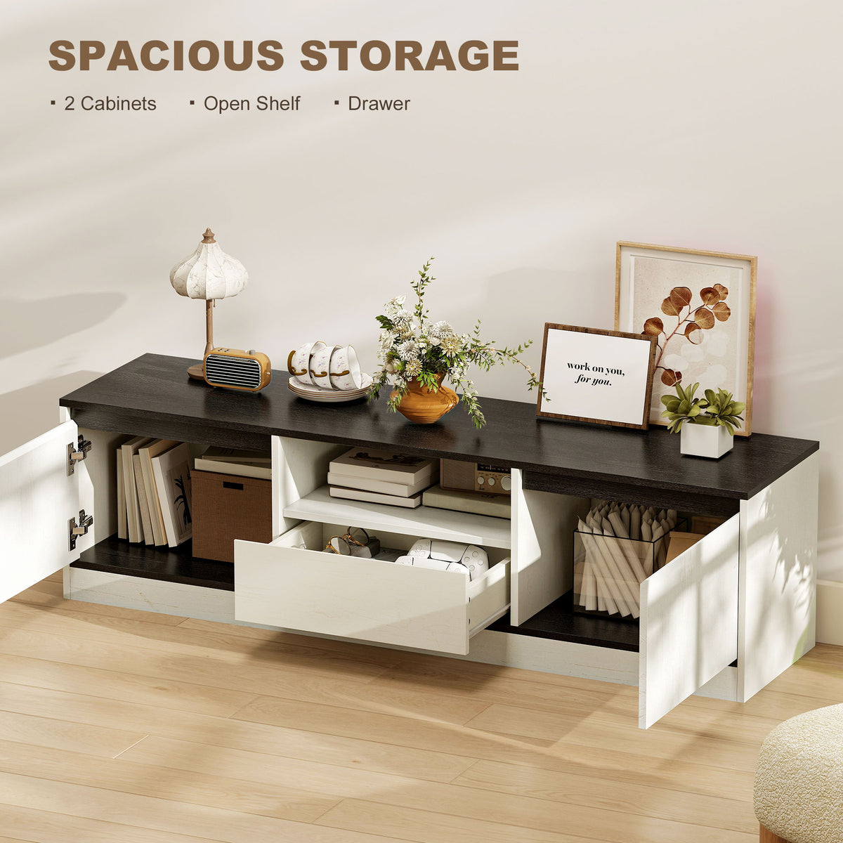 TV Stand for 55-60 Inch TV - White Wood Grain-Home Furnishings > Living Room Furniture > TV¬†Stands-DECOROLALA