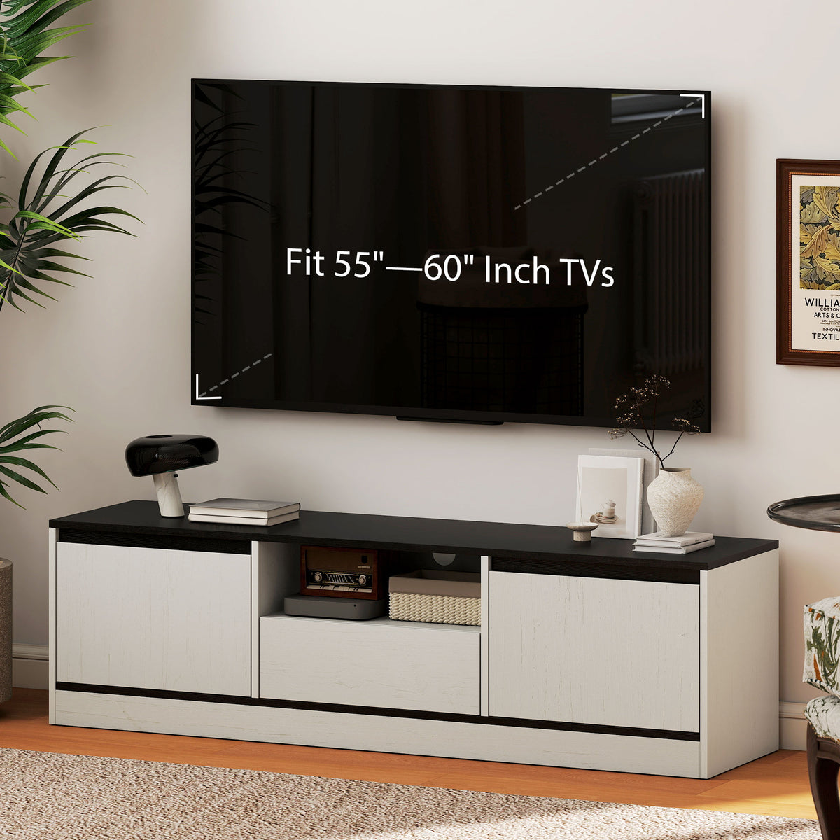 TV Stand for 55-60 Inch TV - White Wood Grain-Home Furnishings > Living Room Furniture > TV¬†Stands-DECOROLALA