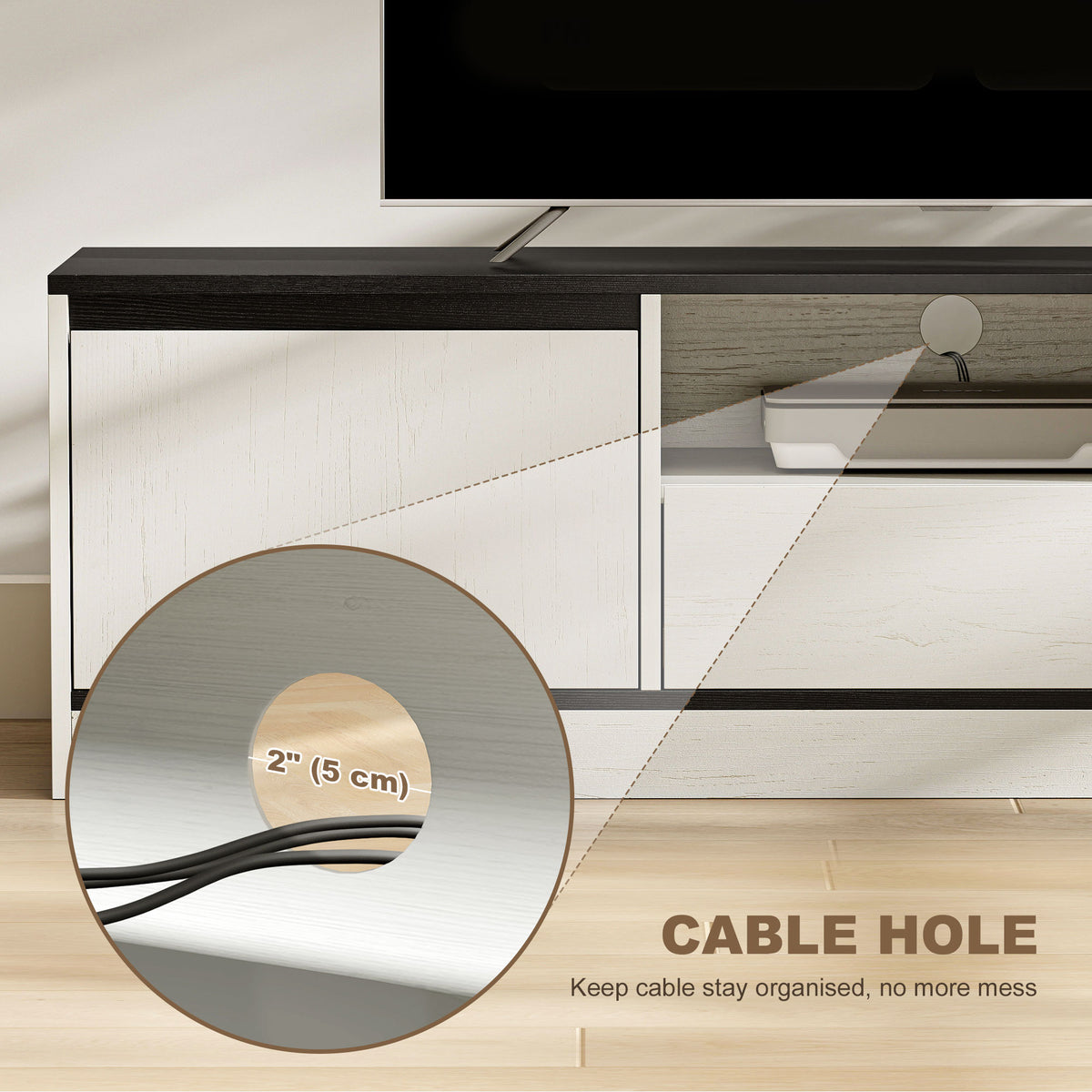 TV Stand for 55-60 Inch TV - White Wood Grain-Home Furnishings > Living Room Furniture > TV¬†Stands-DECOROLALA