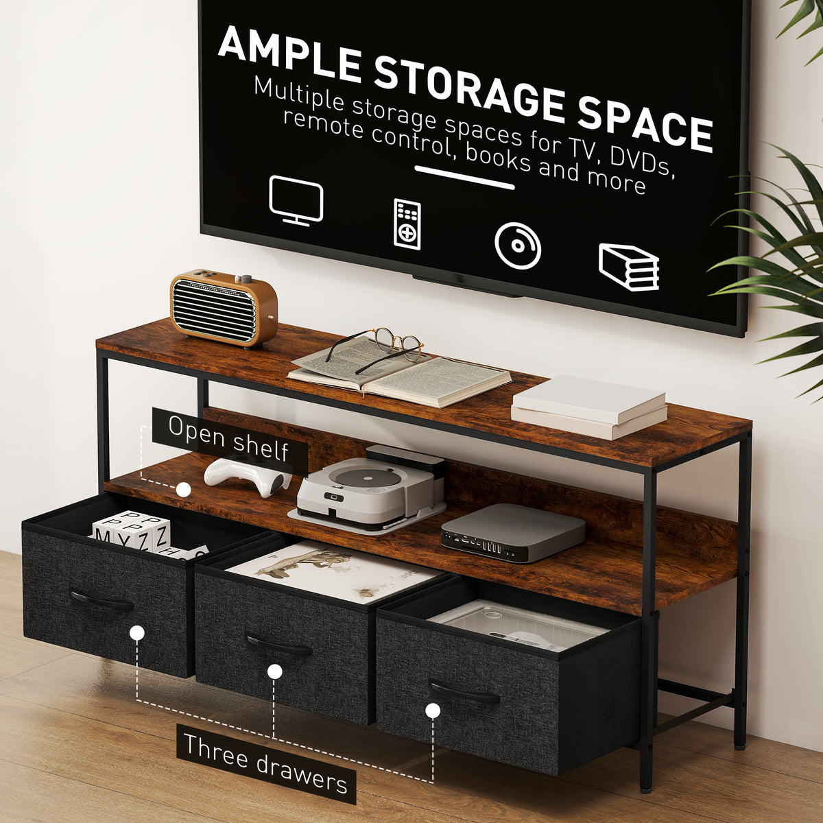 TV Stand for 55" TV - Rustic Brown with 3 Drawers-Home Furnishings > Living Room Furniture > TV¬†Stands-DECOROLALA