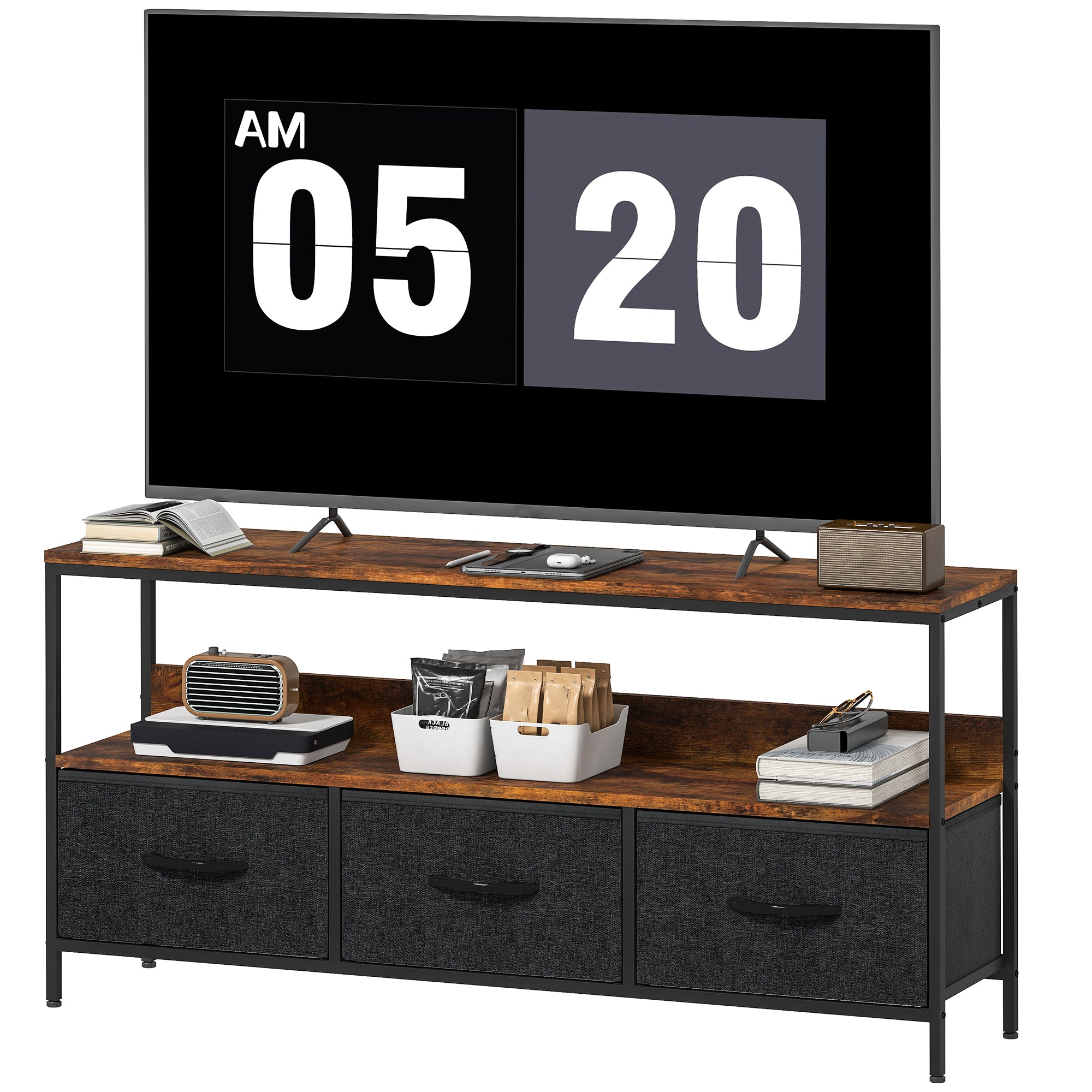 TV Stand for 55" TV - Rustic Brown with 3 Drawers-Home Furnishings > Living Room Furniture > TV¬†Stands-DECOROLALA