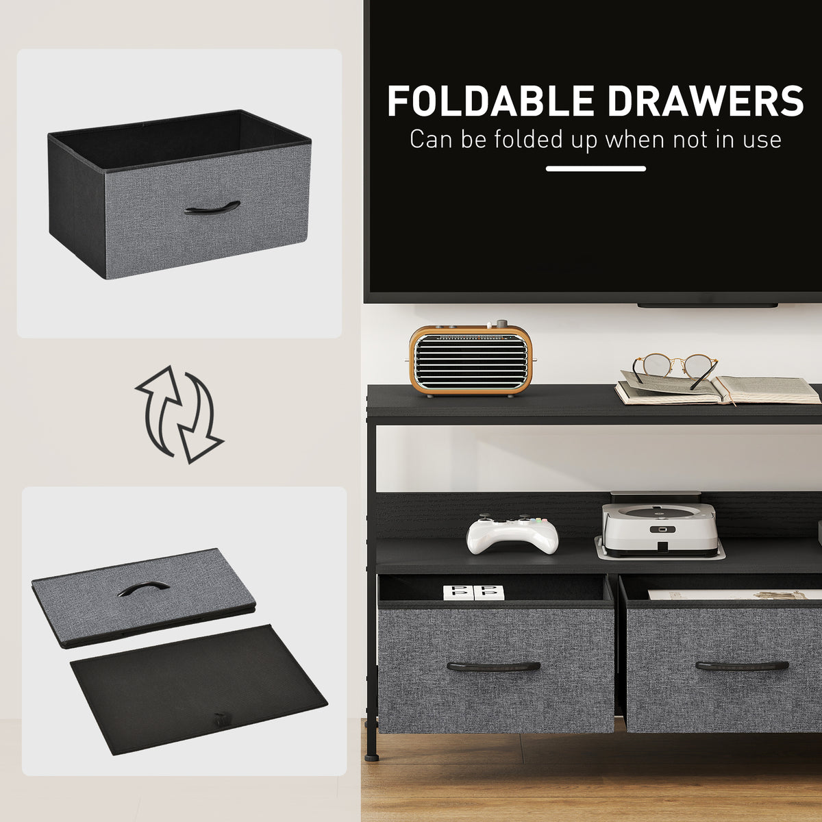 TV Stand for 55" TV with 3 Drawers & Open Shelf - Black-Home Furnishings > Living Room Furniture > TV¬†Stands-DECOROLALA