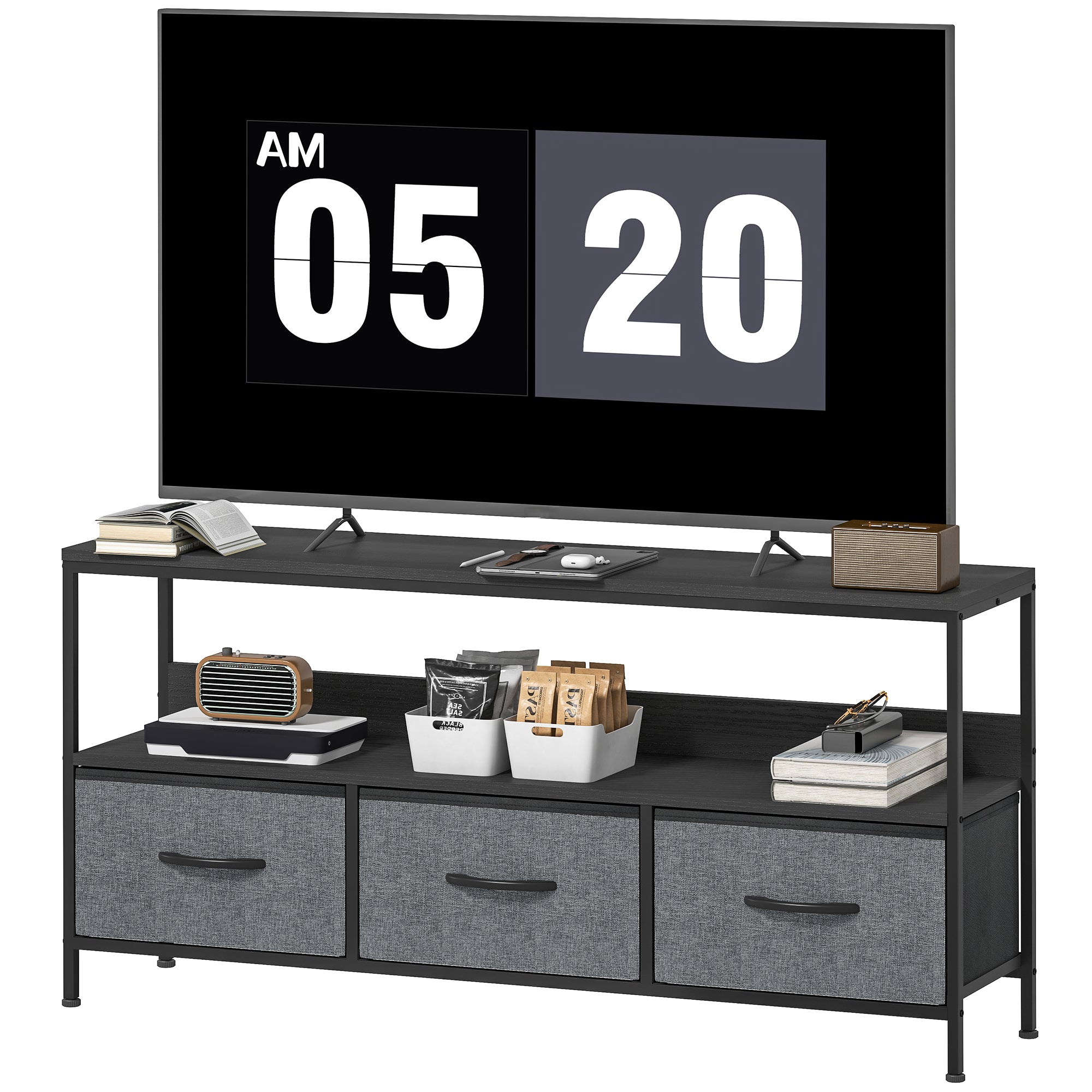 TV Stand for 55" TV with 3 Drawers & Open Shelf - Black-Home Furnishings > Living Room Furniture > TV¬†Stands-DECOROLALA