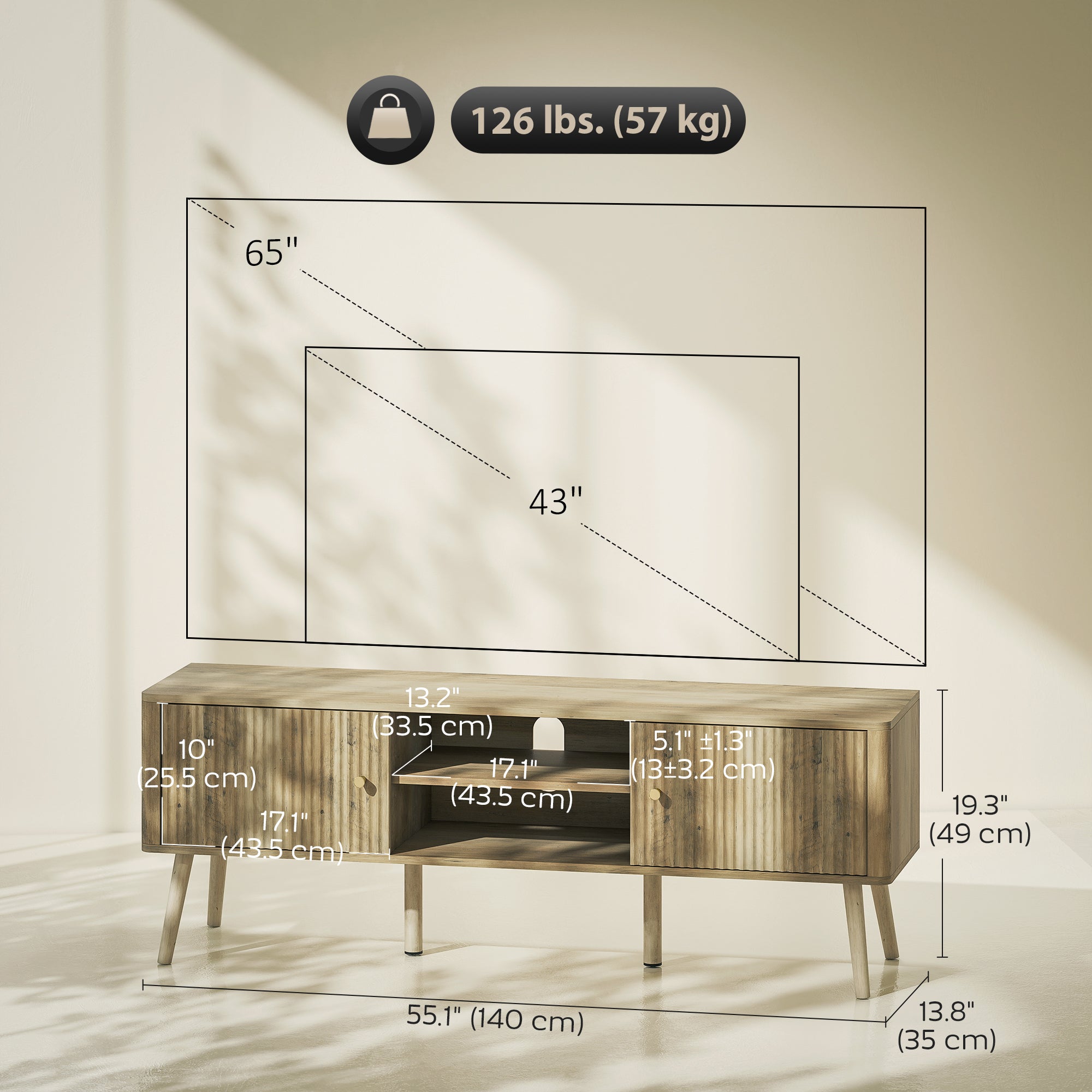 TV Stand for 65 Inch TV - Oak Entertainment Center-Home Furnishings > Living Room Furniture > TV¬†Stands-DECOROLALA