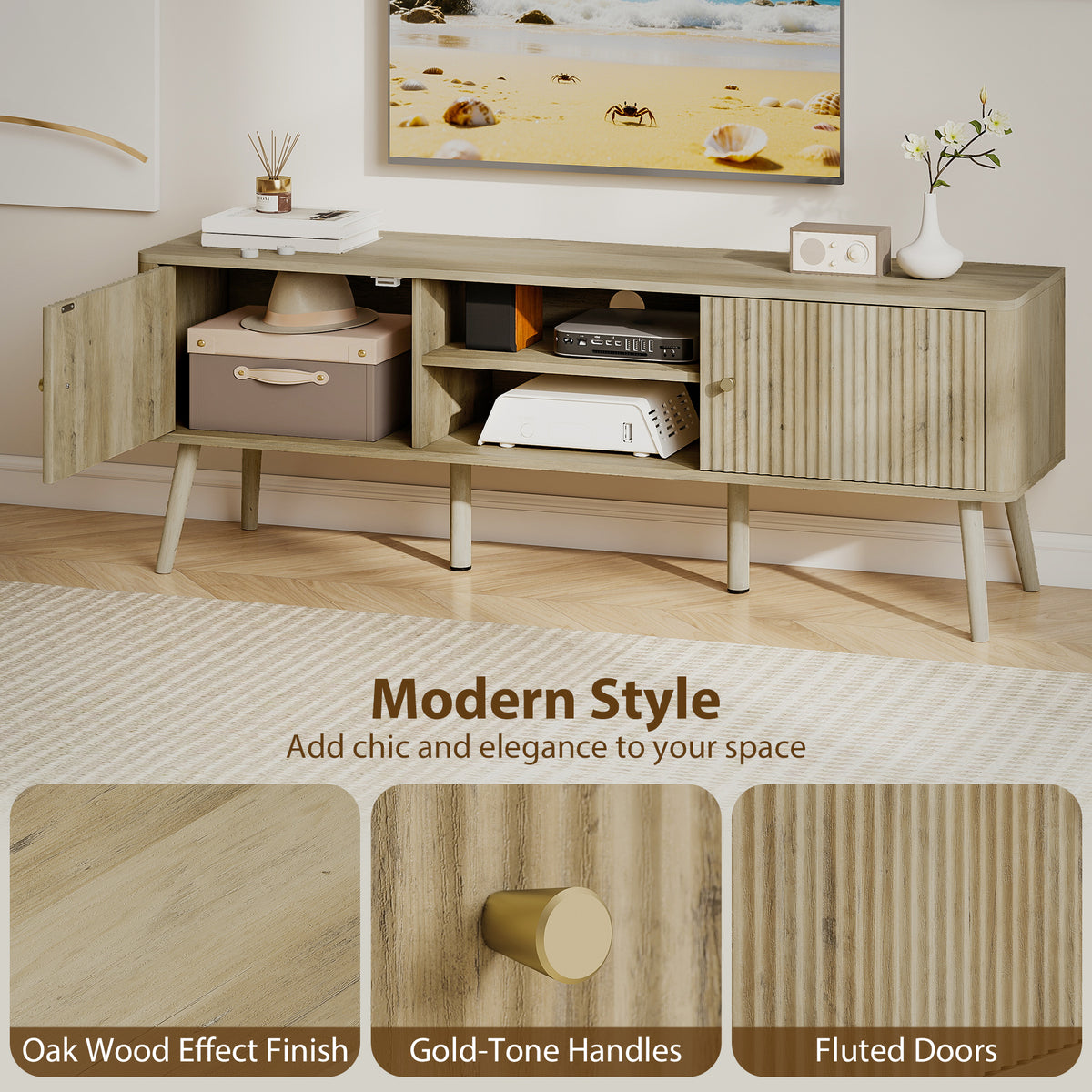 TV Stand for 65 Inch TV - Oak Entertainment Center-Home Furnishings > Living Room Furniture > TV¬†Stands-DECOROLALA