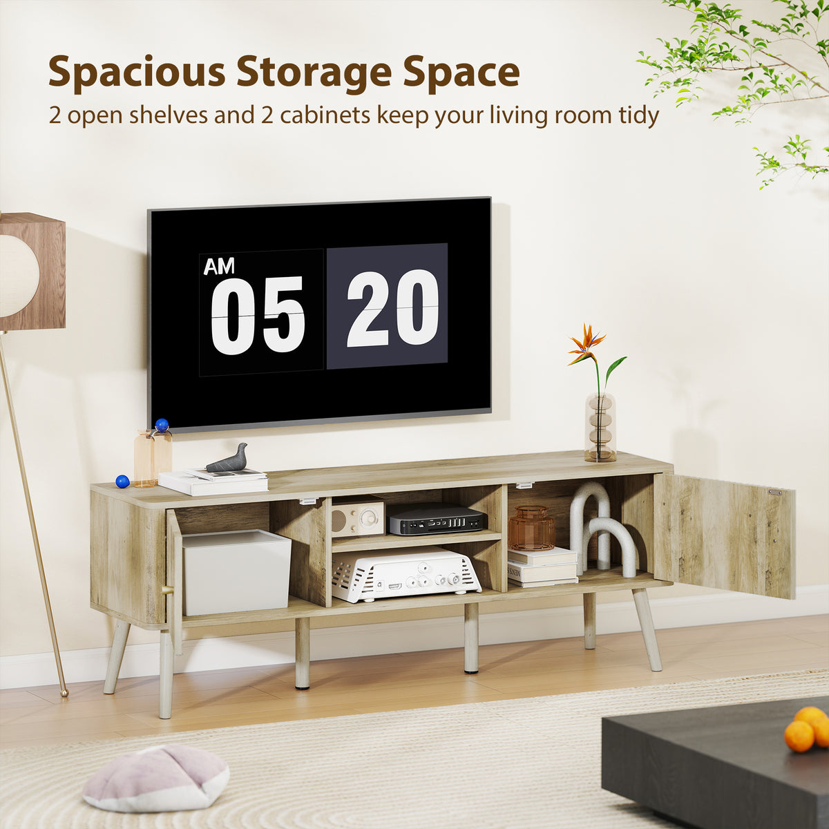 TV Stand for 65 Inch TV - Oak Entertainment Center-Home Furnishings > Living Room Furniture > TV¬†Stands-DECOROLALA