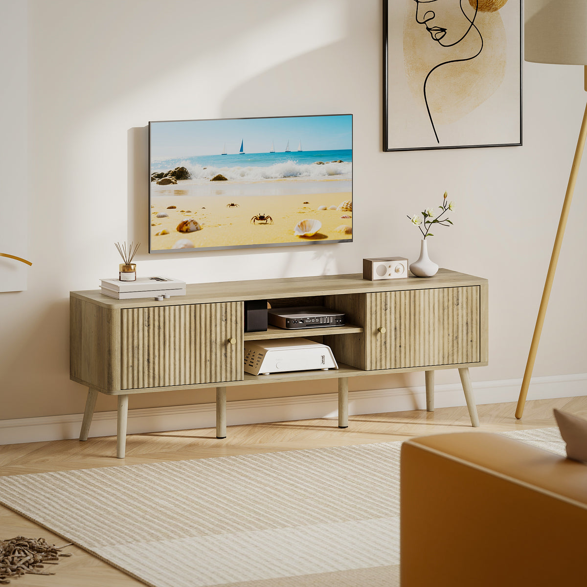 TV Stand for 65 Inch TV - Oak Entertainment Center-Home Furnishings > Living Room Furniture > TV¬†Stands-DECOROLALA