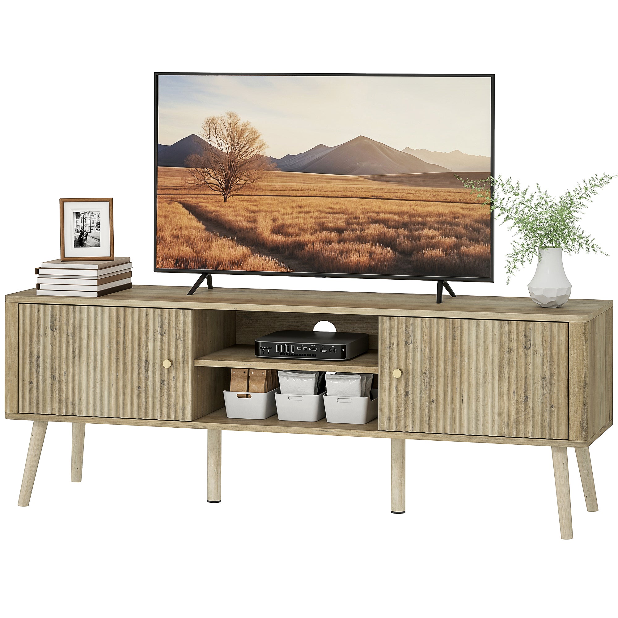 TV Stand for 65 Inch TV - Oak Entertainment Center-Home Furnishings > Living Room Furniture > TV¬†Stands-DECOROLALA