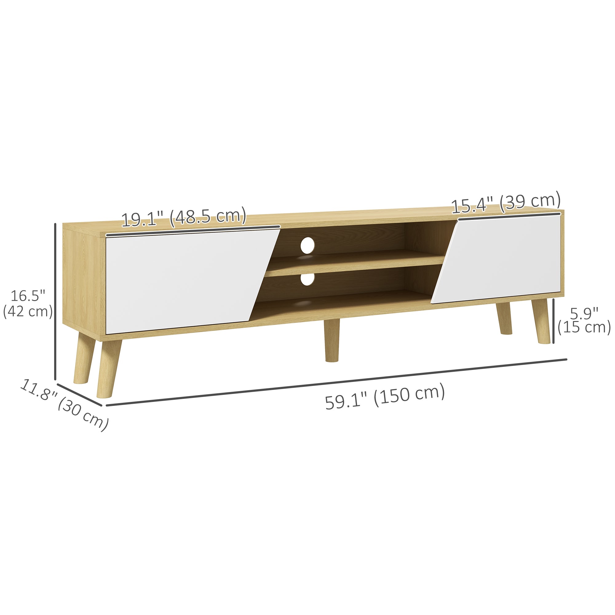 TV Stand for 65 Inch TV - Scandinavian Oak and White-Home Furnishings > Living Room Furniture > TV¬†Stands-DECOROLALA