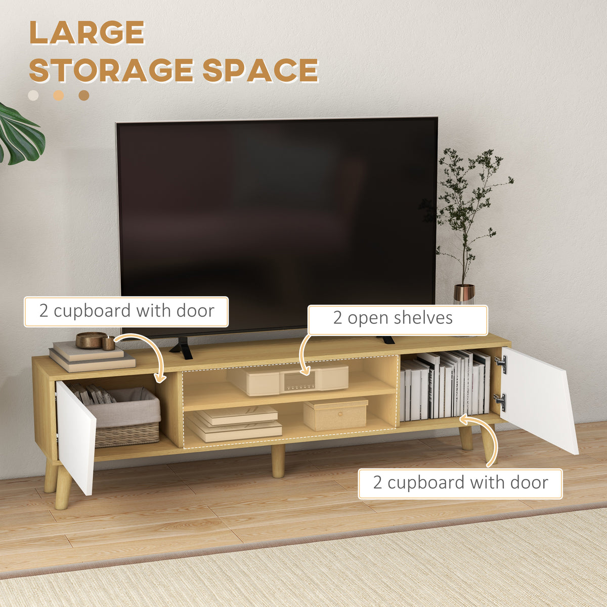 TV Stand for 65 Inch TV - Scandinavian Oak and White-Home Furnishings > Living Room Furniture > TV¬†Stands-DECOROLALA