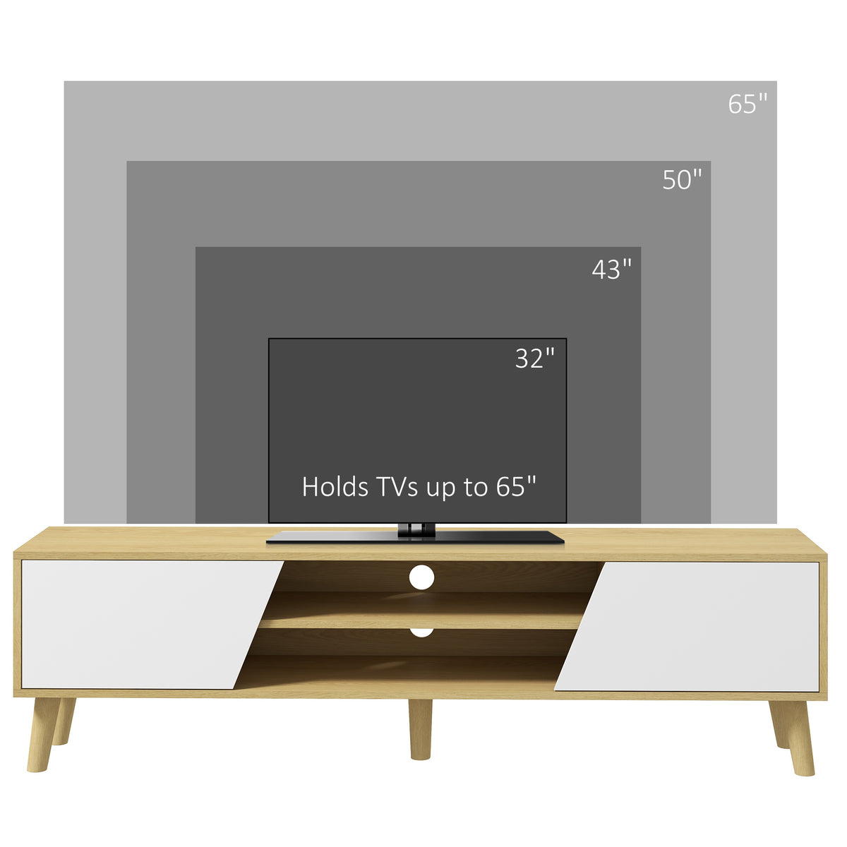TV Stand for 65 Inch TV - Scandinavian Oak and White-Home Furnishings > Living Room Furniture > TV¬†Stands-DECOROLALA