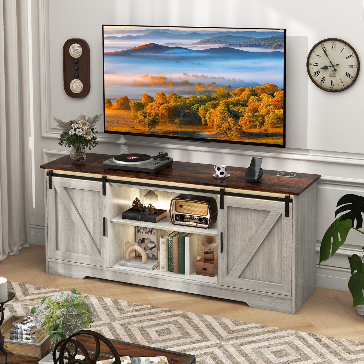 TV Stand for 65 Inch TVs Media Console Table for Living Room-Gray-Entertainment Centers & TV Stands-DECOROLALA