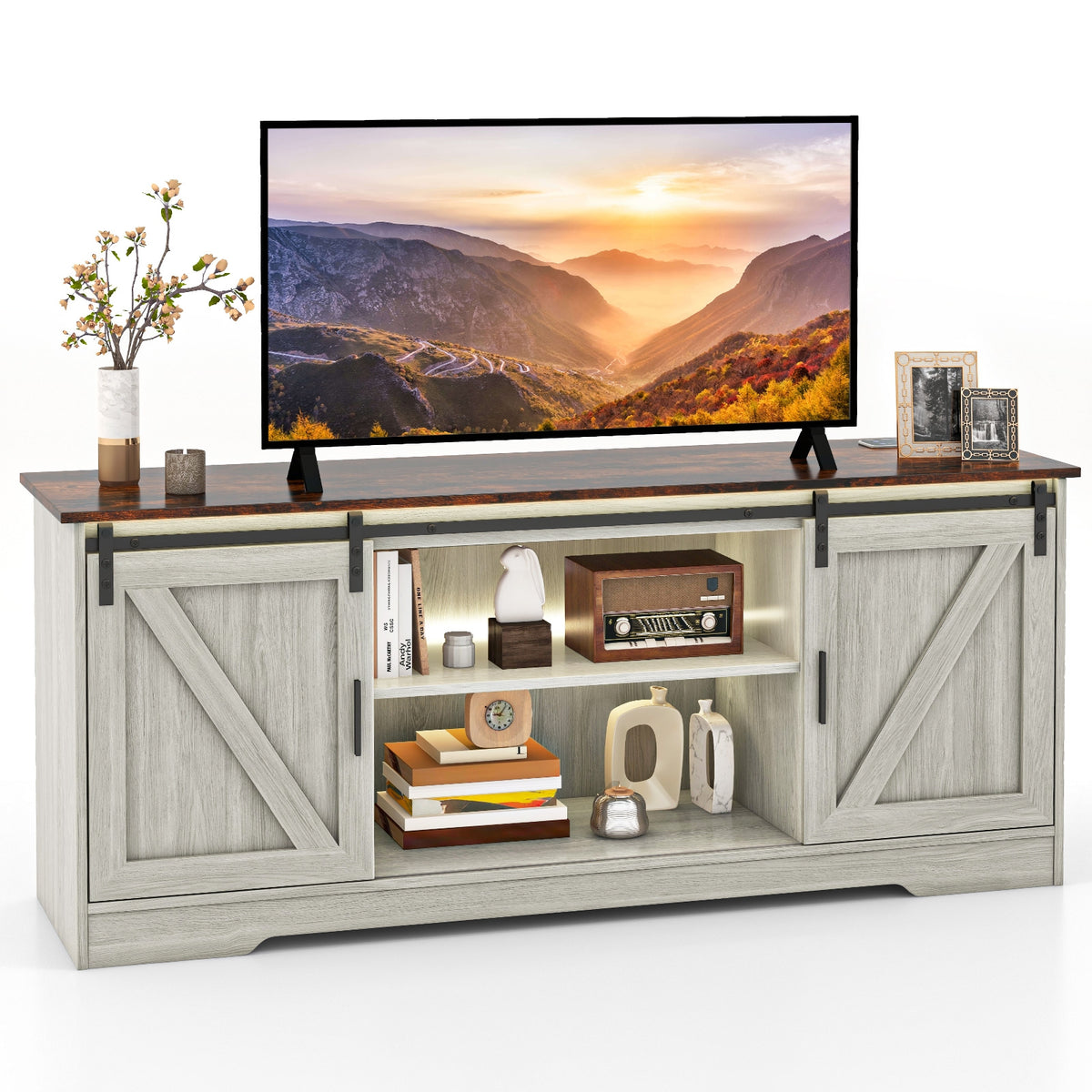 TV Stand for 65 Inch TVs Media Console Table for Living Room-Gray-Entertainment Centers & TV Stands-DECOROLALA