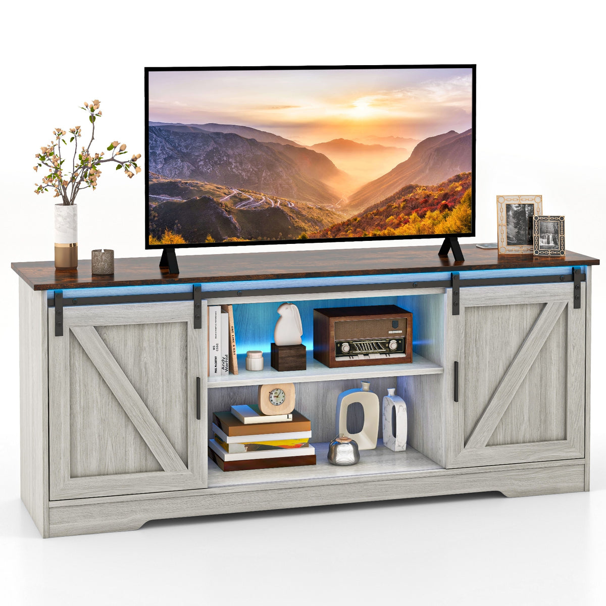 TV Stand for 65 Inch TVs Media Console Table for Living Room-Gray-Entertainment Centers & TV Stands-DECOROLALA