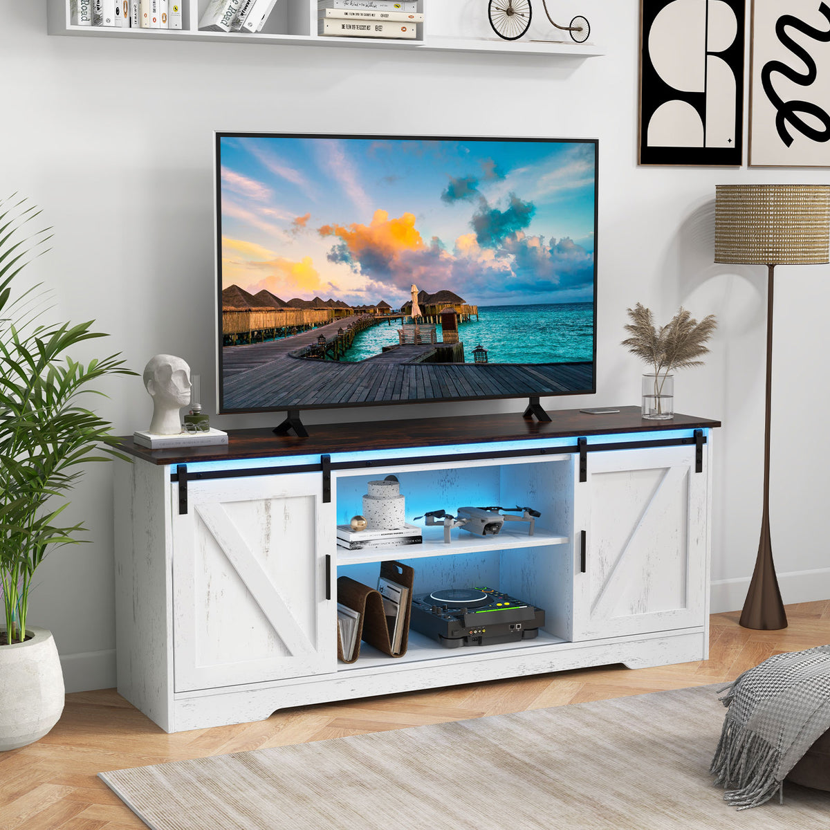 TV Stand for 65 Inch TVs Media Console Table for Living Room-White-Entertainment Centers & TV Stands-DECOROLALA