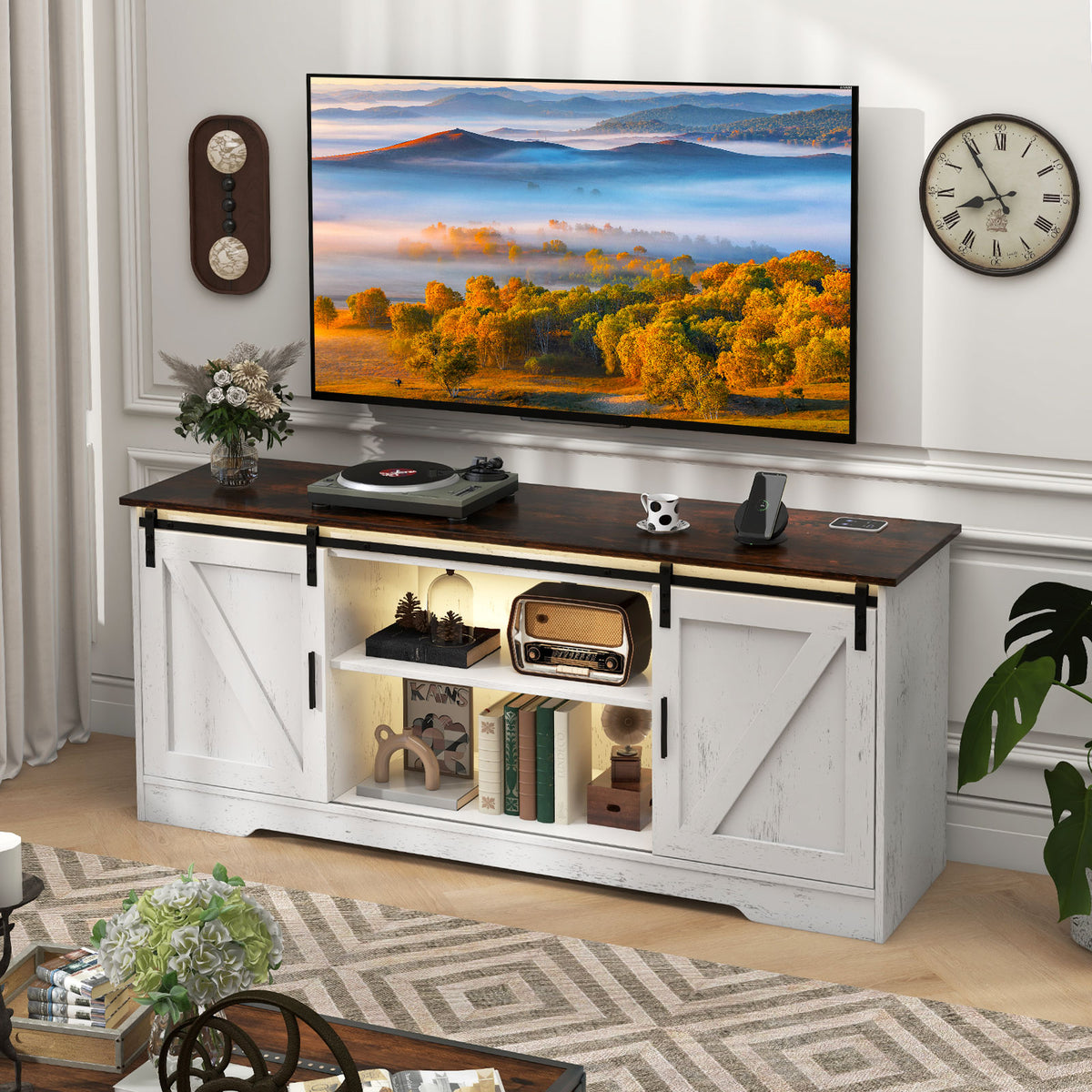 TV Stand for 65 Inch TVs Media Console Table for Living Room-White-Entertainment Centers & TV Stands-DECOROLALA