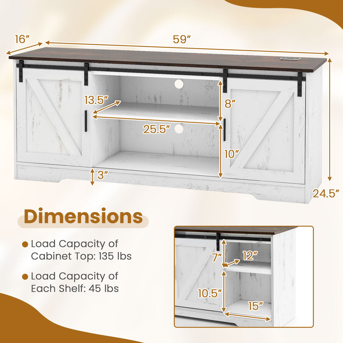 TV Stand for 65 Inch TVs Media Console Table for Living Room-White-Entertainment Centers & TV Stands-DECOROLALA