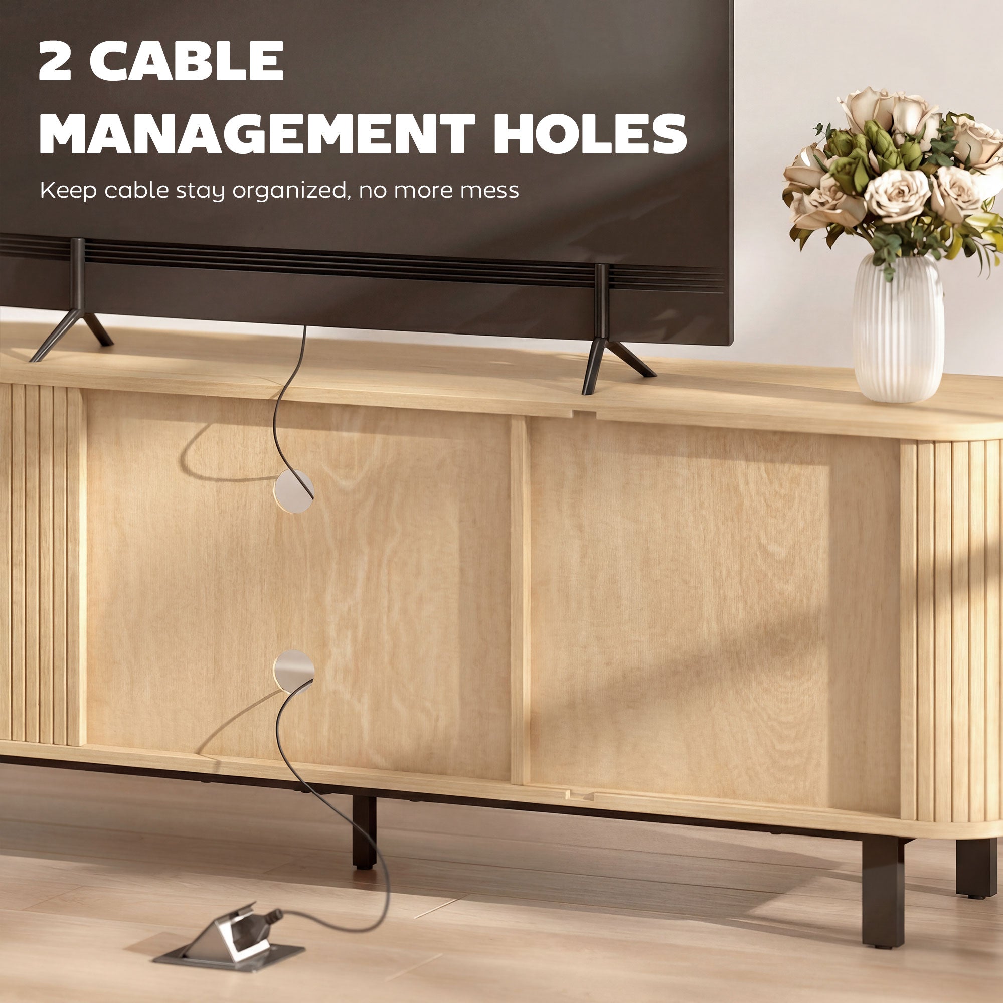TV Stand for 65" TV - Oak Tone Storage Cabinet with Shelves, Clean Design-DECOROLALA