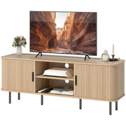 TV Stand for 65" TV - Oak Tone Storage Cabinet with Shelves, Clean Design-DECOROLALA