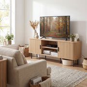 TV Stand for 65" TV - Oak Tone Storage Cabinet with Shelves, Clean Design-DECOROLALA