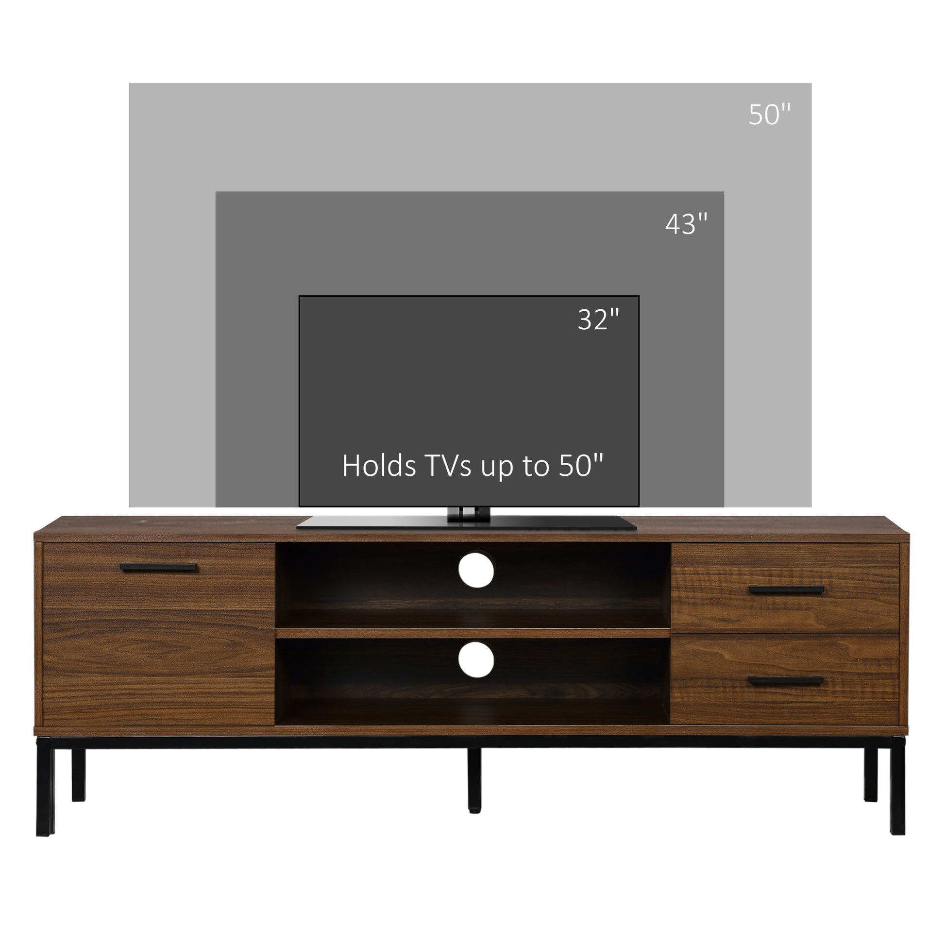 TV Stand for TV up to 50 Inches, TV Cabinet with Door, Open Storage and Drawers, TV Table with Steel Legs, Dark Walunt-Home Furnishings > Living Room Furniture > TV¬†Stands-DECOROLALA