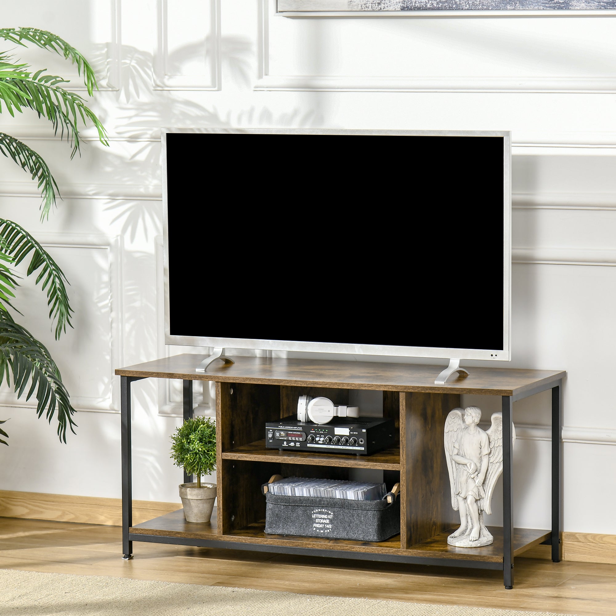 TV Stand for TVs Up to 55 Inches, TV Console with Open Storage Shelves, Entertainment Center for Living Room, Rustic Brown-Home Furnishings > Living Room Furniture > TV¬†Stands-DECOROLALA
