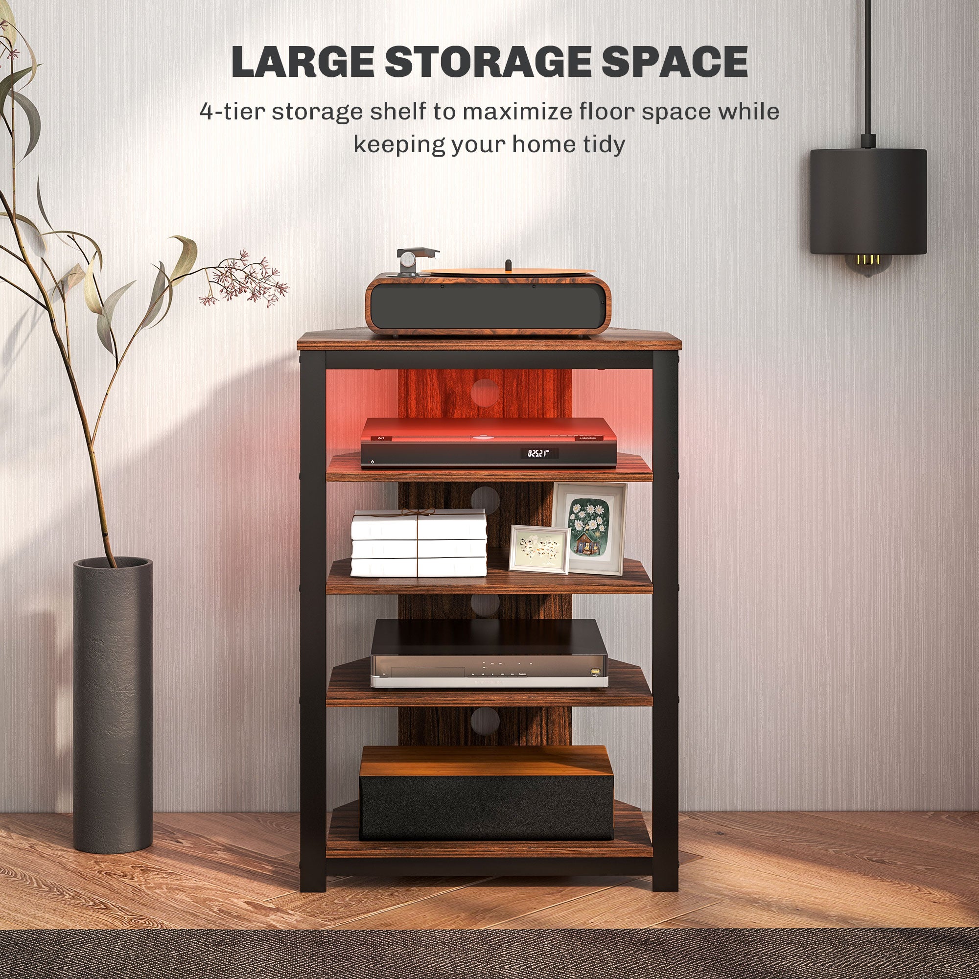 TV Stand for TVs up to 29", Entertainment Center with 4-Tier Storage Shelves and LED Lights for Living Room-Home Furnishings > Living Room Furniture > TV¬†Stands-DECOROLALA