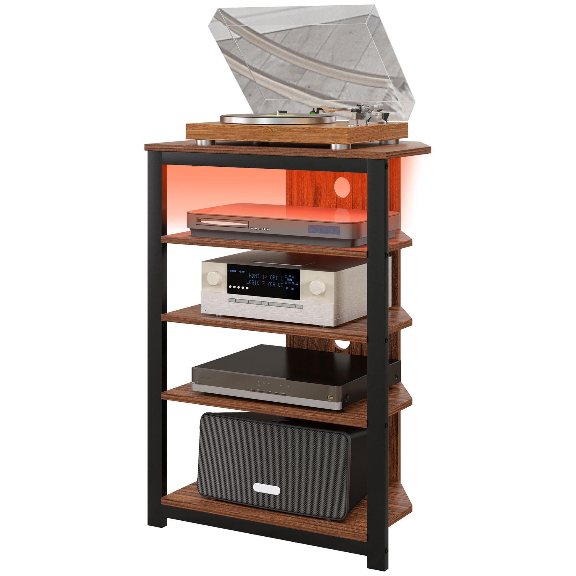 TV Stand for TVs up to 29", Entertainment Center with 4-Tier Storage Shelves and LED Lights for Living Room-Home Furnishings > Living Room Furniture > TV¬†Stands-DECOROLALA