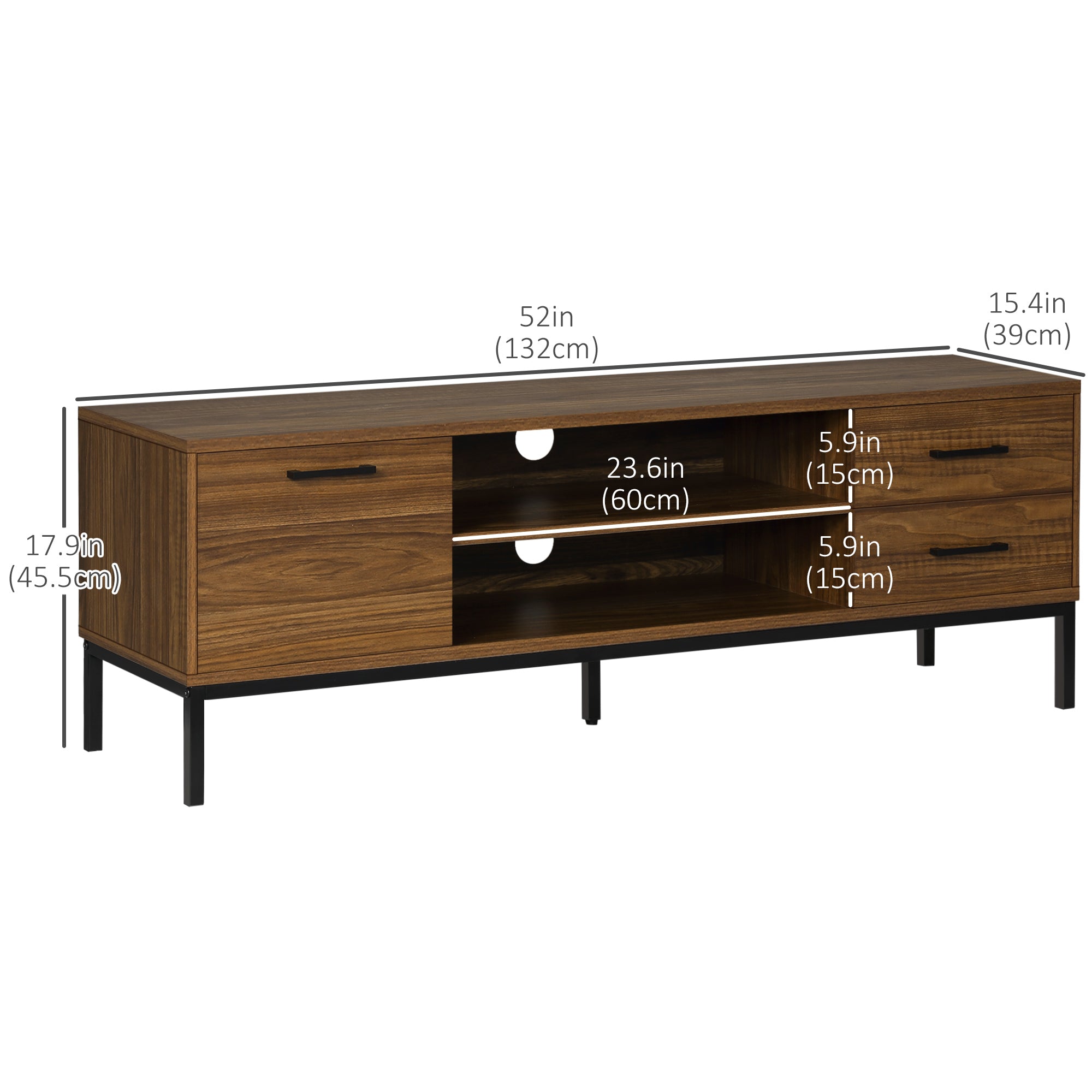 TV Stand for TVs up to 50" - Dark Walnut with Steel Legs-Home Furnishings > Living Room Furniture > TV¬†Stands-DECOROLALA