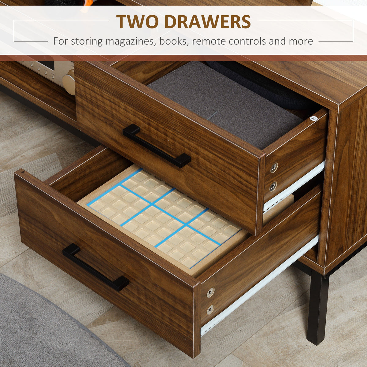 TV Stand for TVs up to 50" - Dark Walnut with Steel Legs-Home Furnishings > Living Room Furniture > TV¬†Stands-DECOROLALA