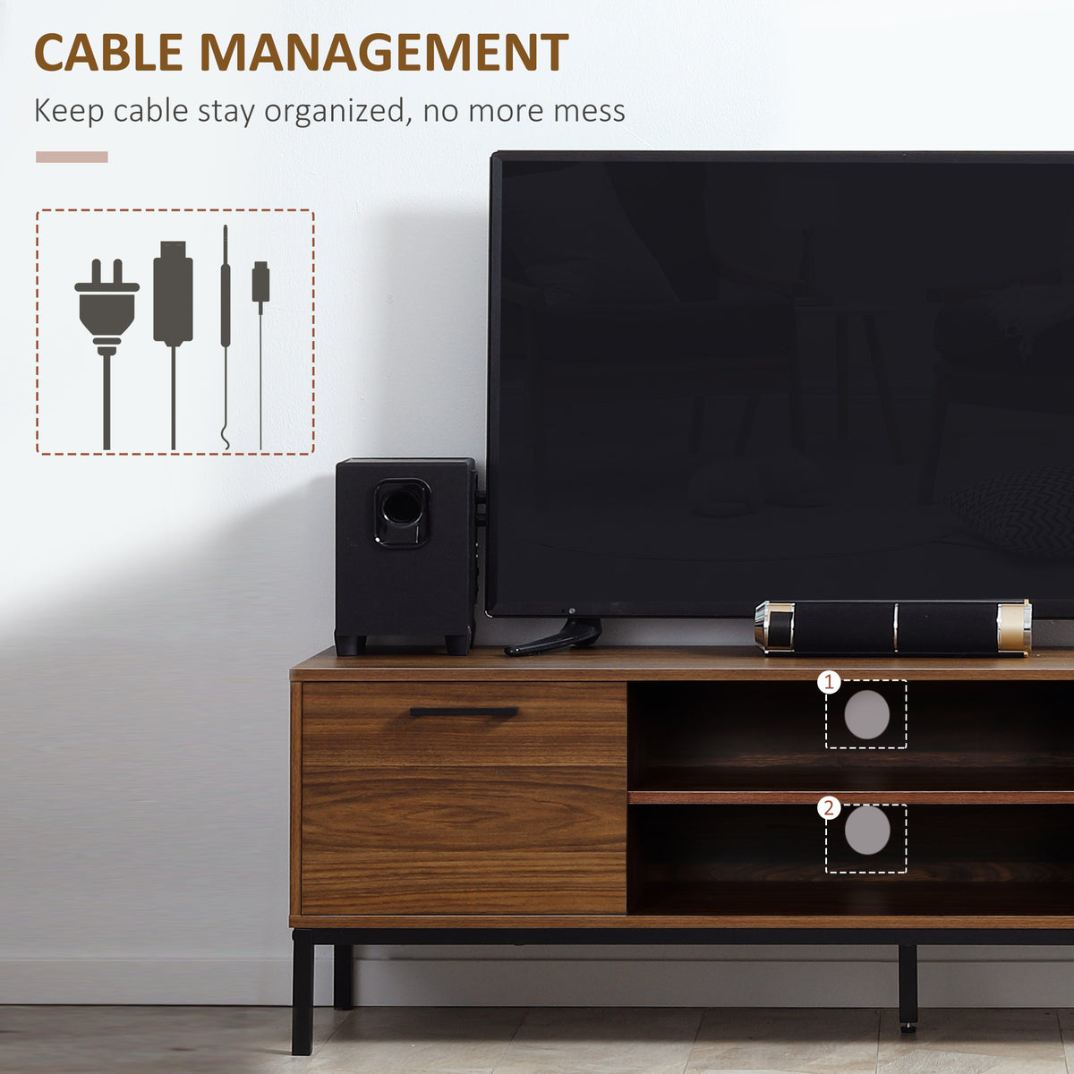 TV Stand for TVs up to 50" - Dark Walnut with Steel Legs-Home Furnishings > Living Room Furniture > TV¬†Stands-DECOROLALA