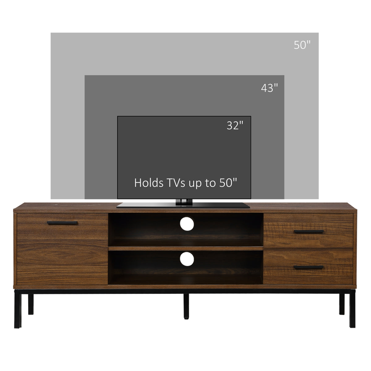 TV Stand for TVs up to 50" - Dark Walnut with Steel Legs-Home Furnishings > Living Room Furniture > TV¬†Stands-DECOROLALA