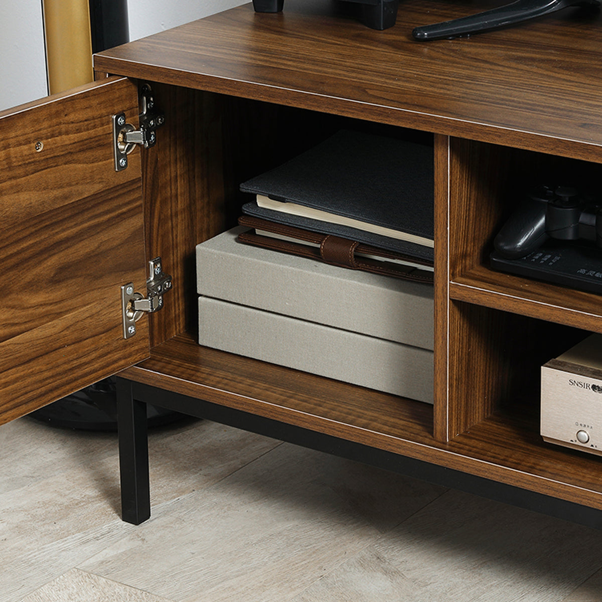 TV Stand for TVs up to 50" - Dark Walnut with Steel Legs-Home Furnishings > Living Room Furniture > TV¬†Stands-DECOROLALA