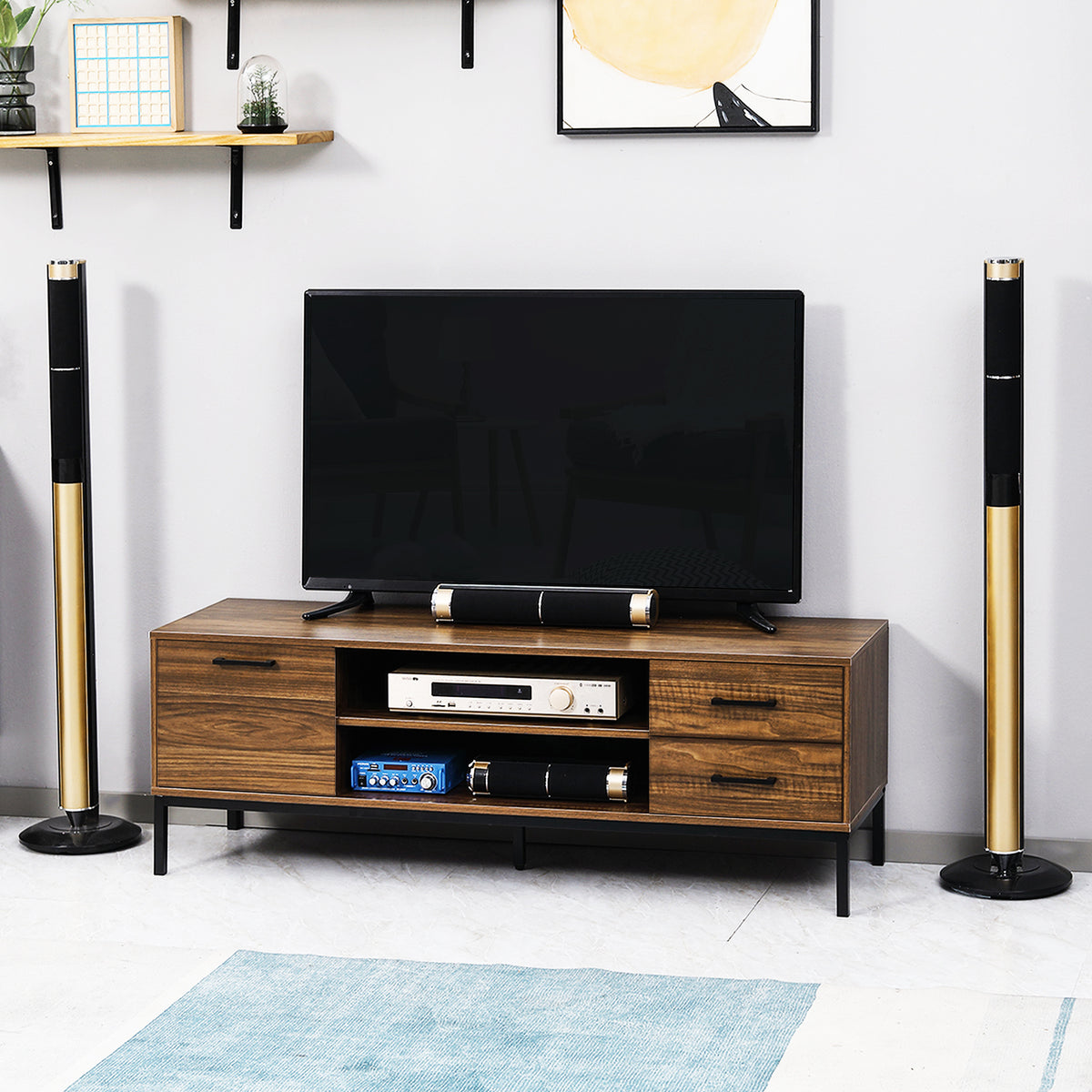 TV Stand for TVs up to 50" - Dark Walnut with Steel Legs-Home Furnishings > Living Room Furniture > TV¬†Stands-DECOROLALA