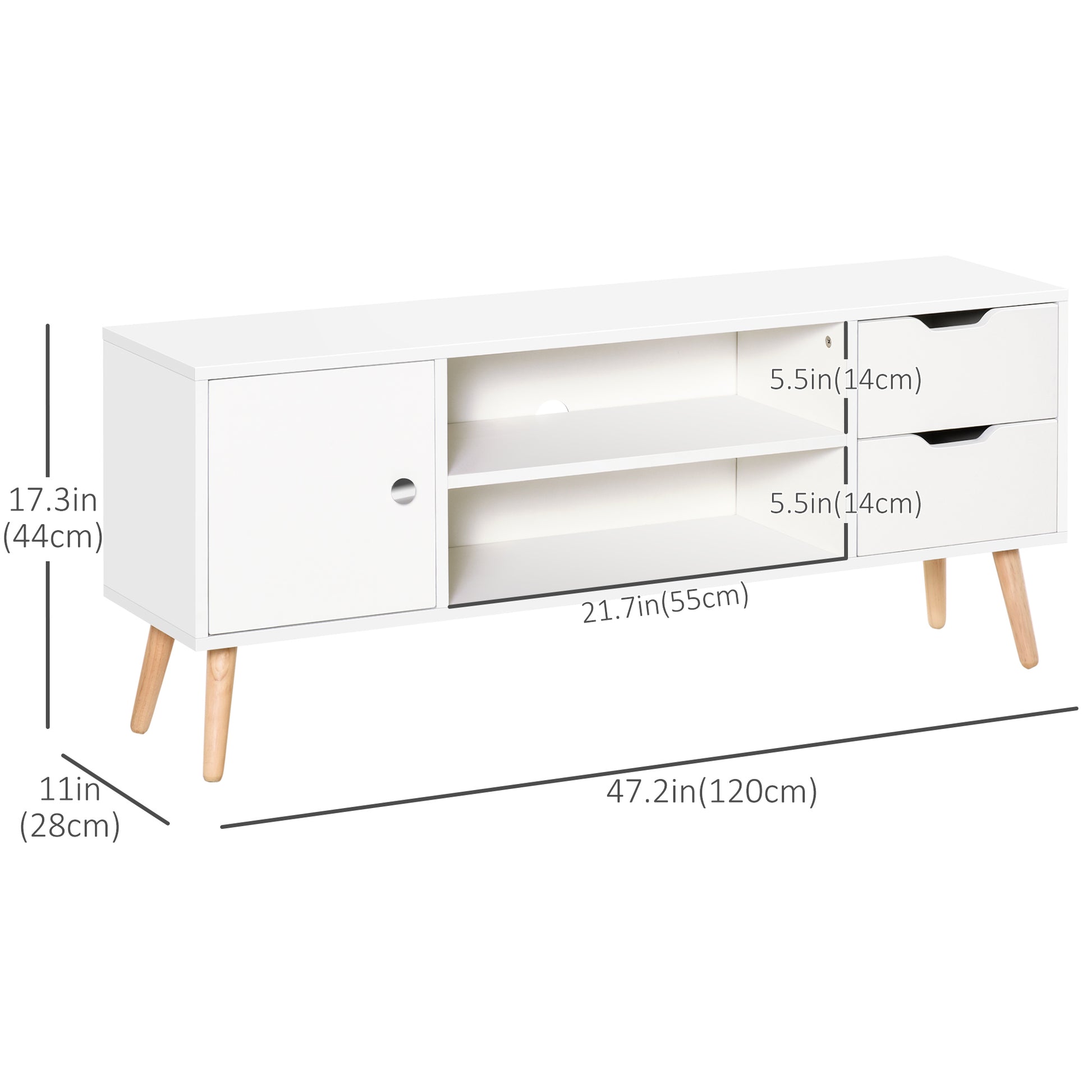 TV Stand for TVs up to 50", TV Cabinet with Shelves, Drawers and Cable Hole, Entertainment Unit for Living Room, White-Home Furnishings > Living Room Furniture > TV¬†Stands-DECOROLALA