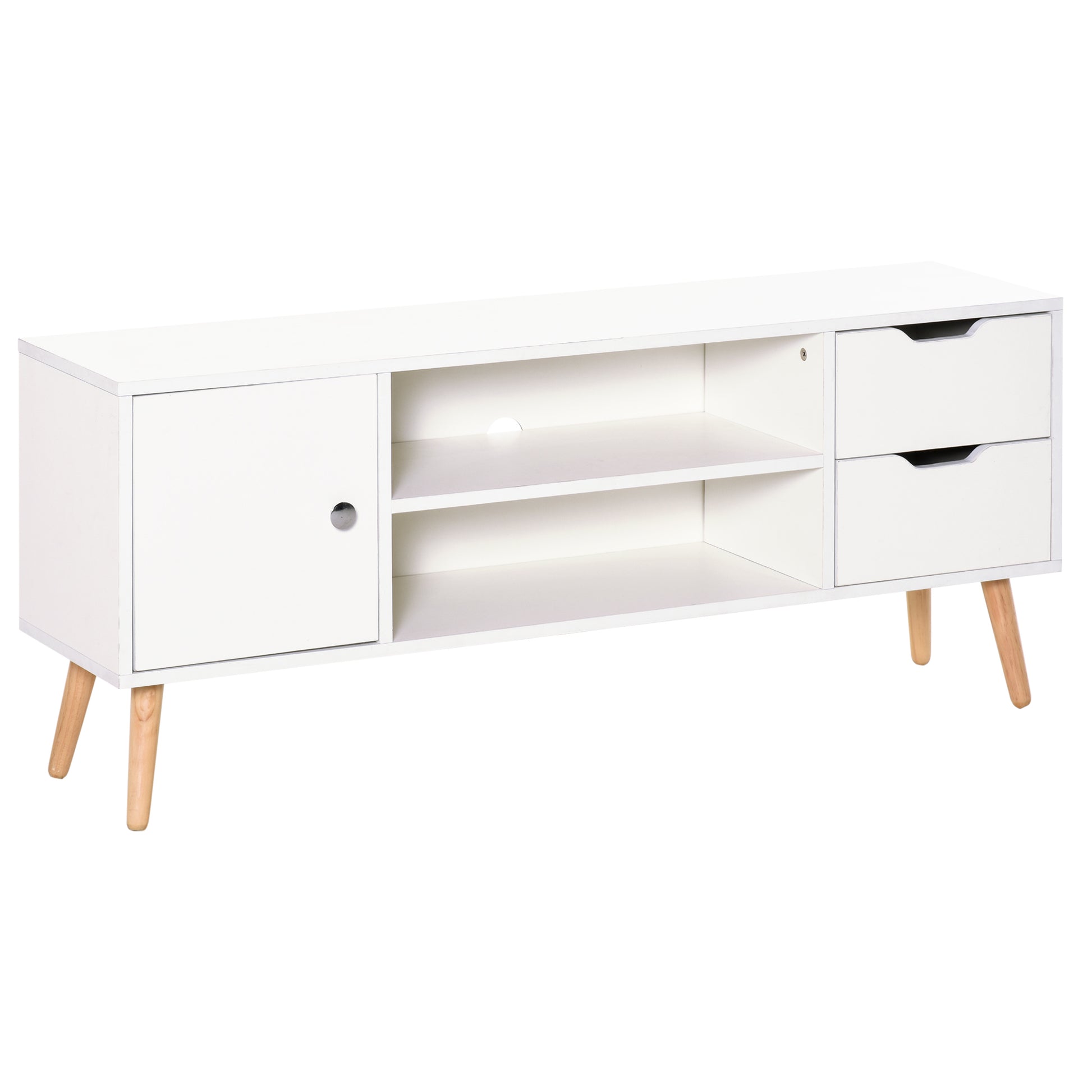 TV Stand for TVs up to 50", TV Cabinet with Shelves, Drawers and Cable Hole, Entertainment Unit for Living Room, White-Home Furnishings > Living Room Furniture > TV¬†Stands-DECOROLALA